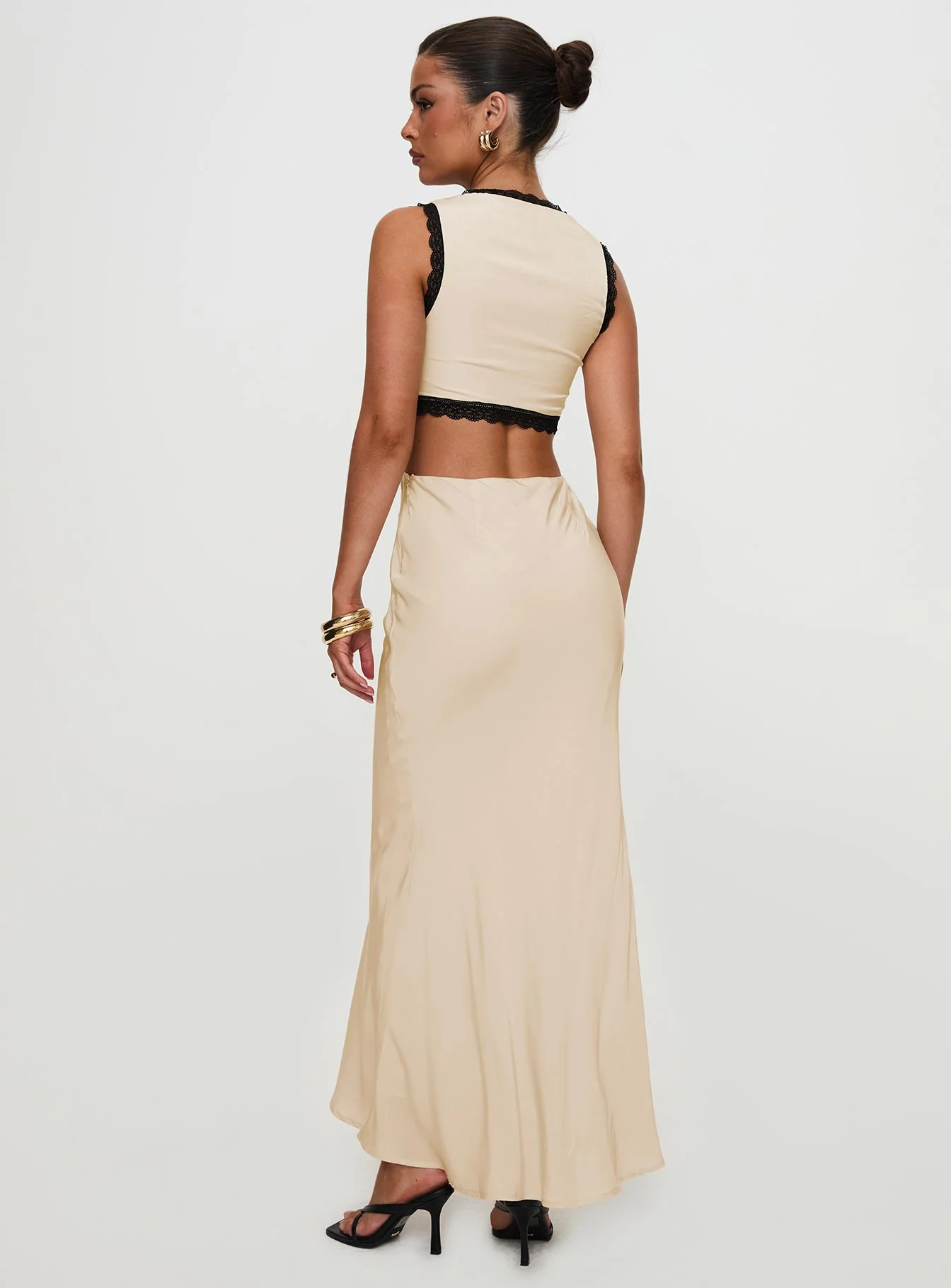 Keila Lace Trim Maxi Dress Cream / Black - Image 10