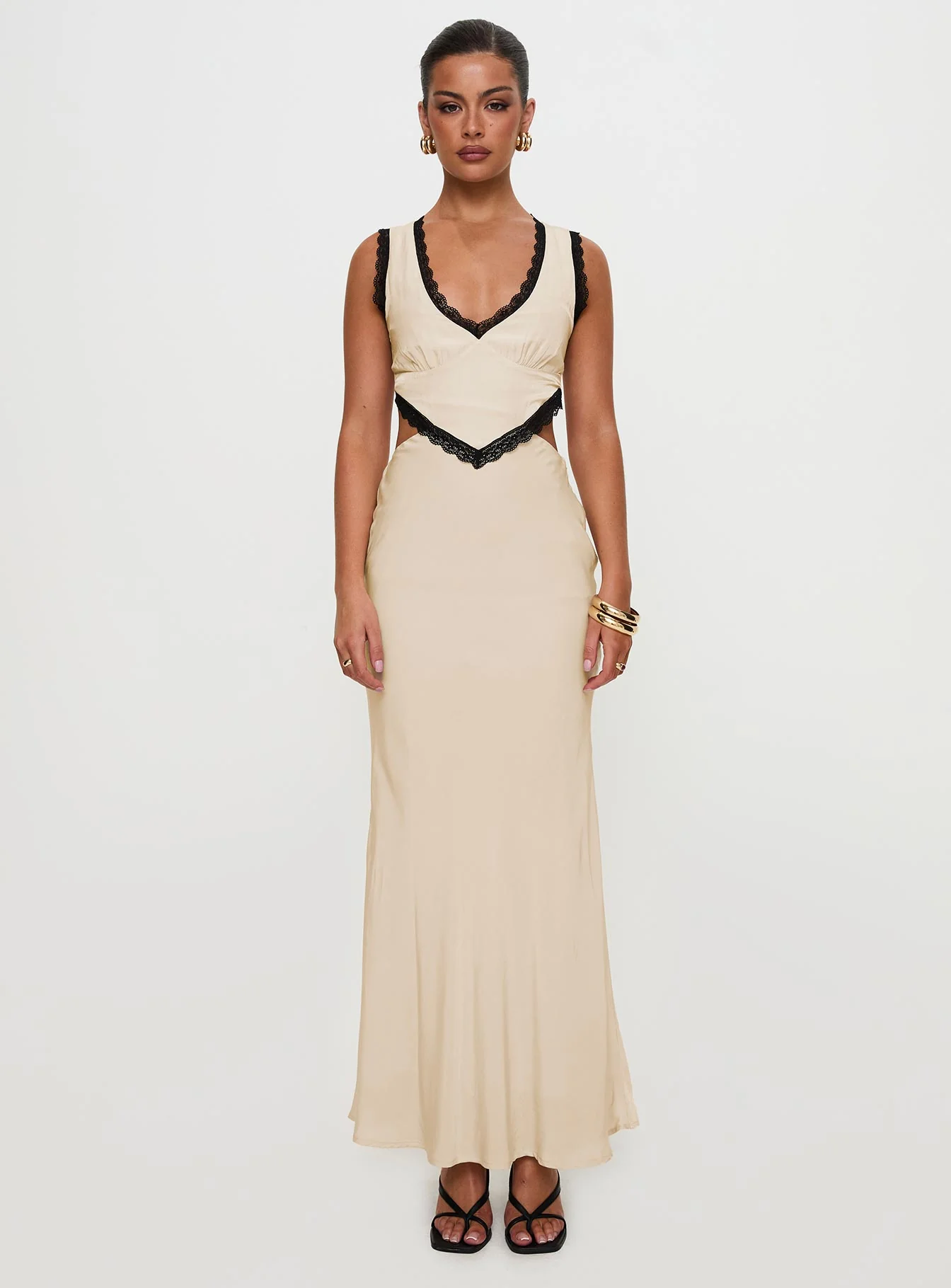 Keila Lace Trim Maxi Dress Cream / Black - Image 12