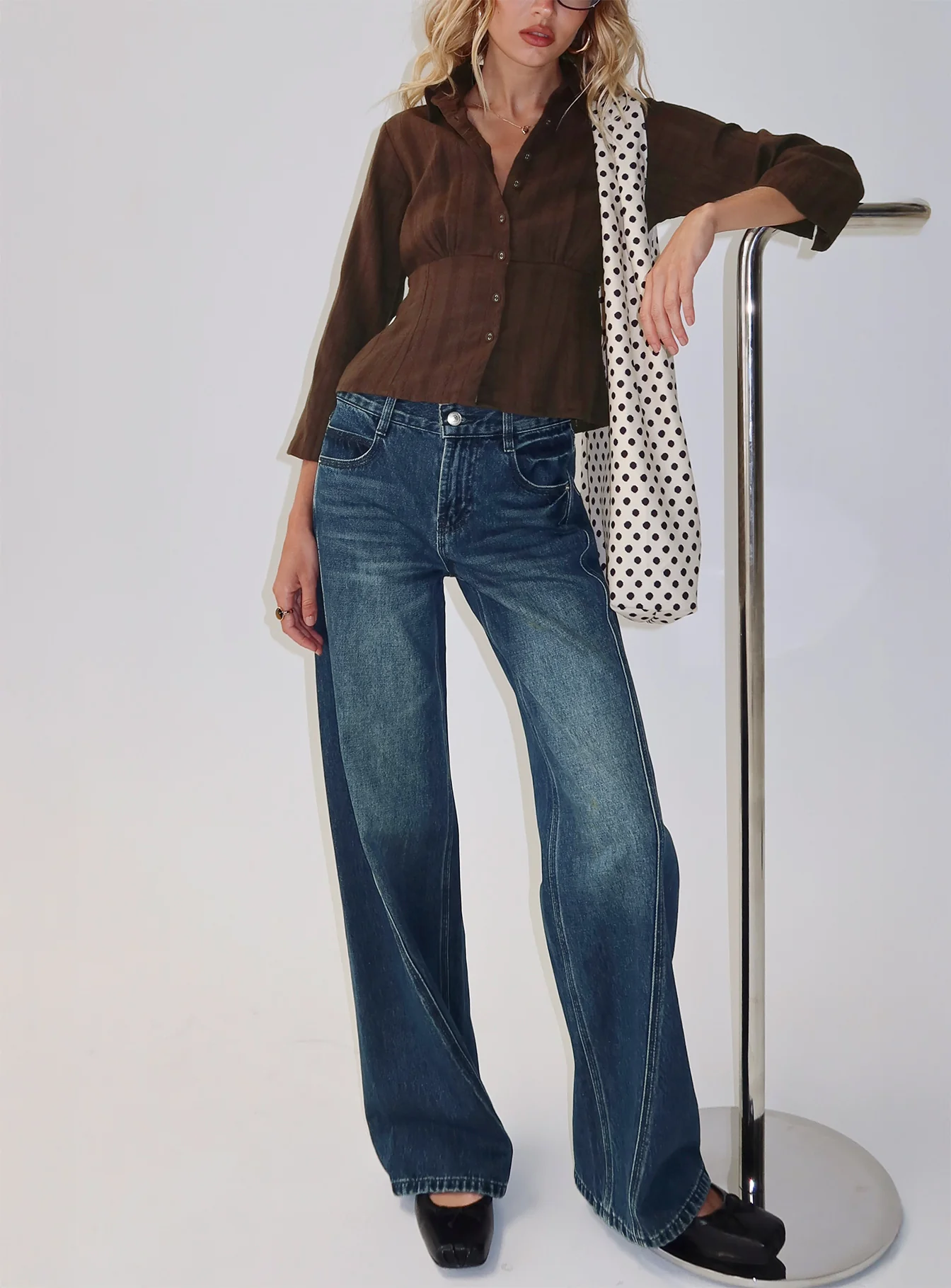 Kellsie High Rise Wide Leg Jeans Dark Blue Wash