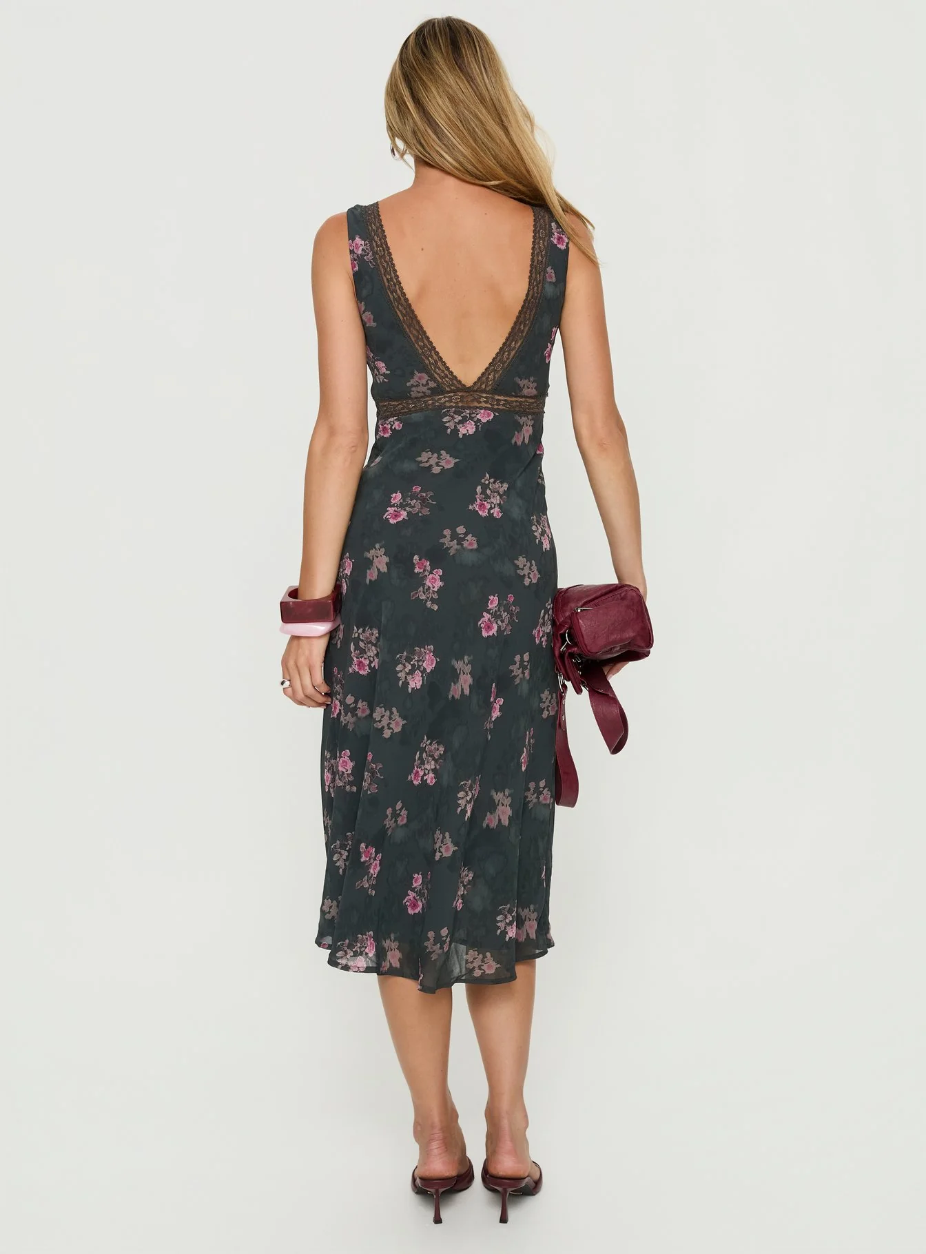 Kenadi Lace Bias Midi Dress Black Floral - Image 5