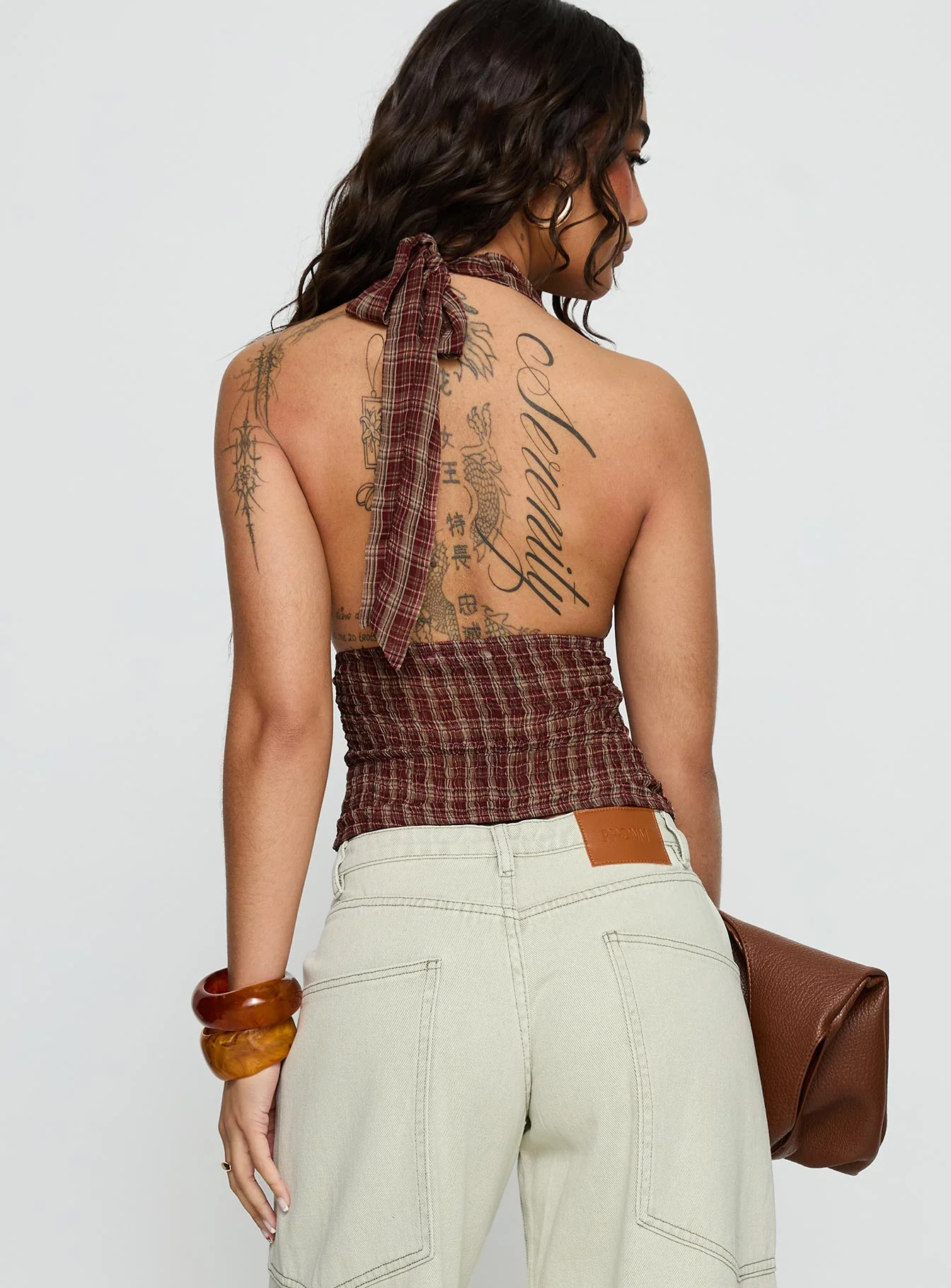 Kendia Plunge Halter Top Red Check - Image 5