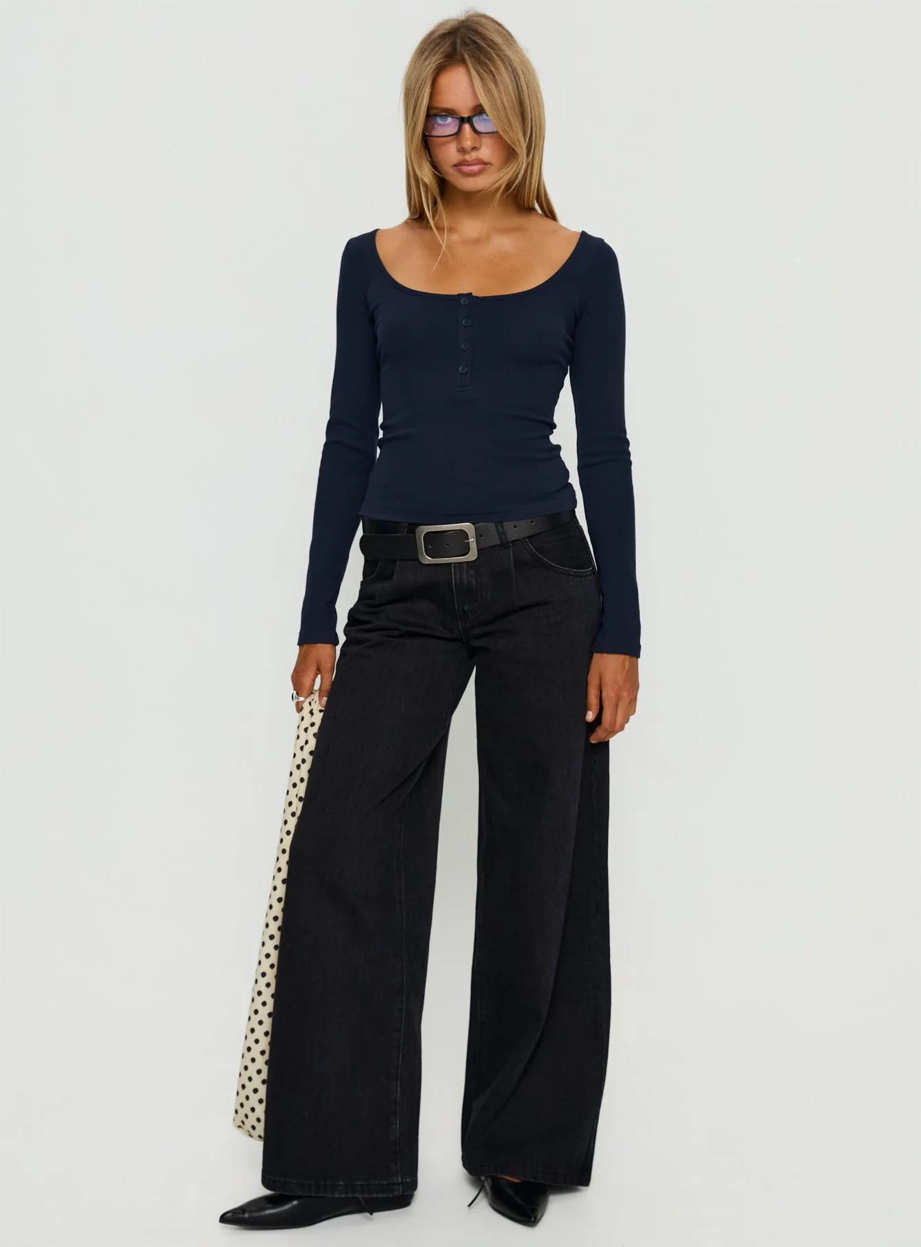Keslie Long Sleeve Henley Top Navy - Image 2