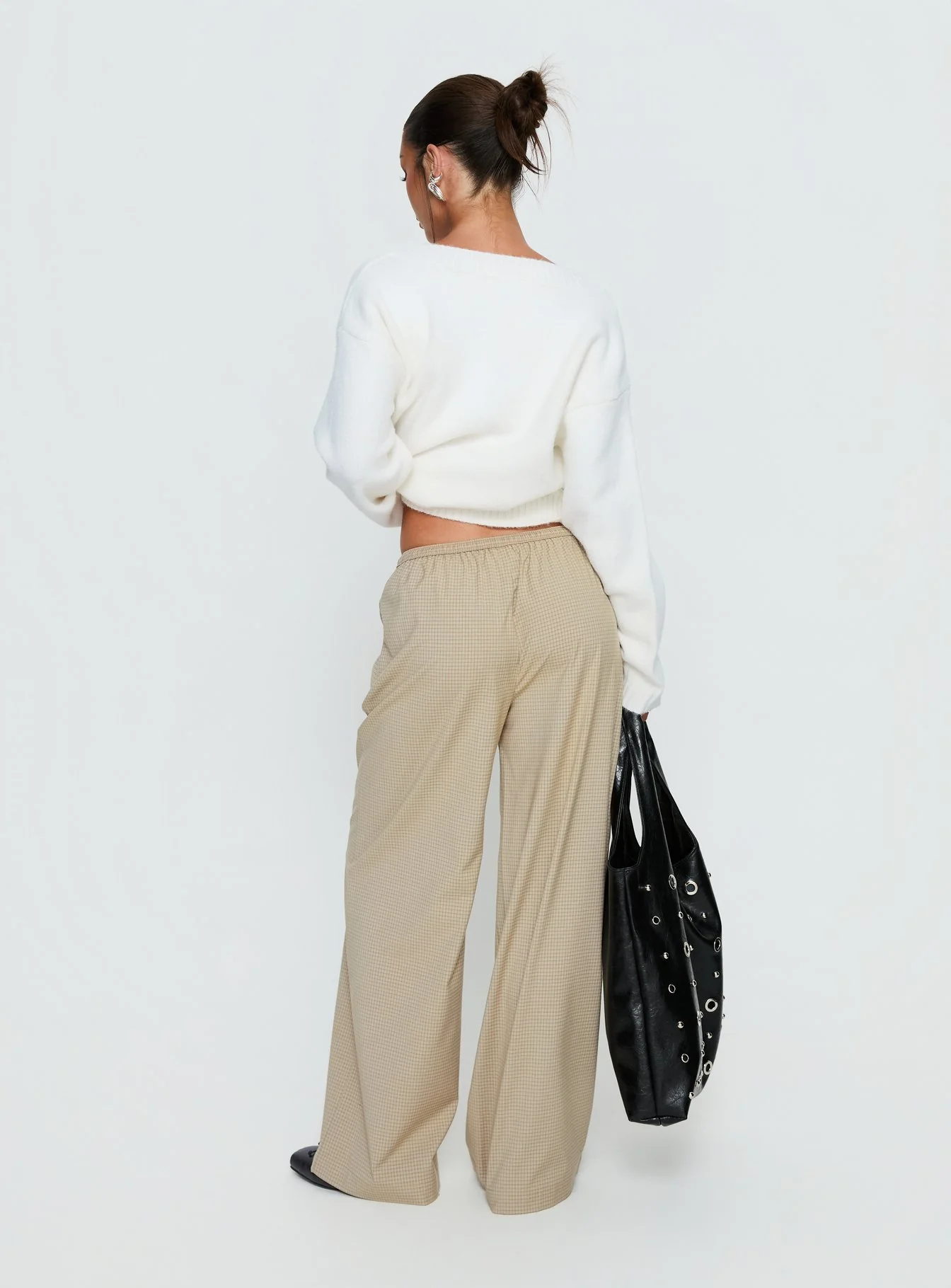 Ketrina Tie Waist Pants Beige Plaid - Image 4