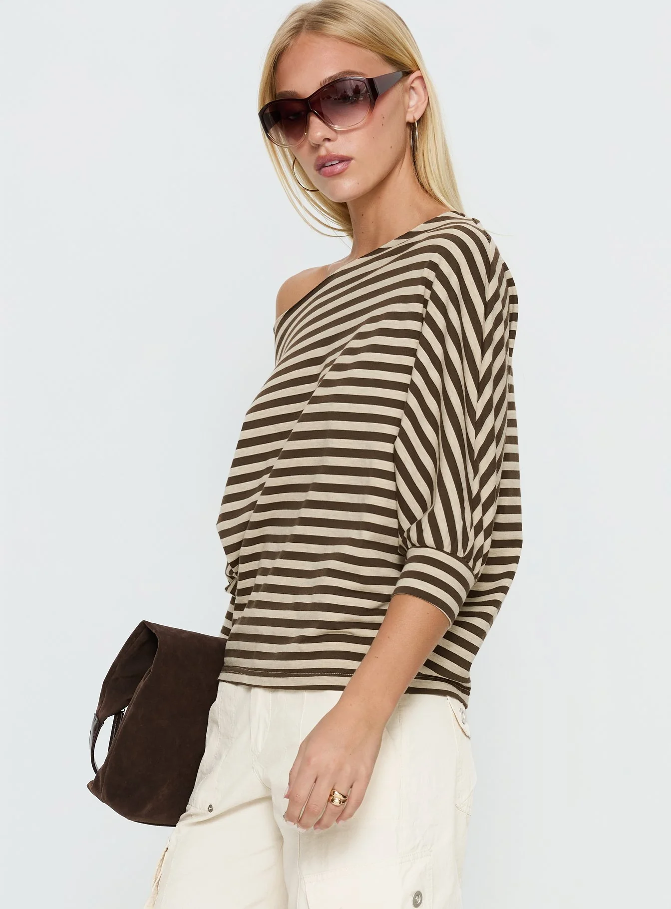 Keyes 3/4 Sleeve Off Shoulder Top Multi Stripe - Image 4