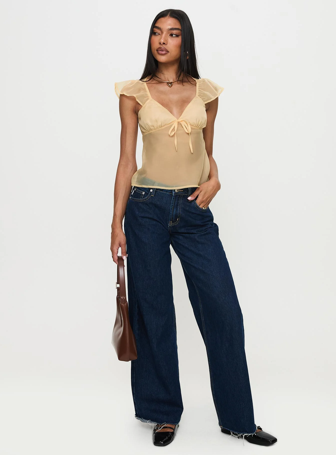 Keysia Cap Sleeve Sheer Top Apricot - Image 3