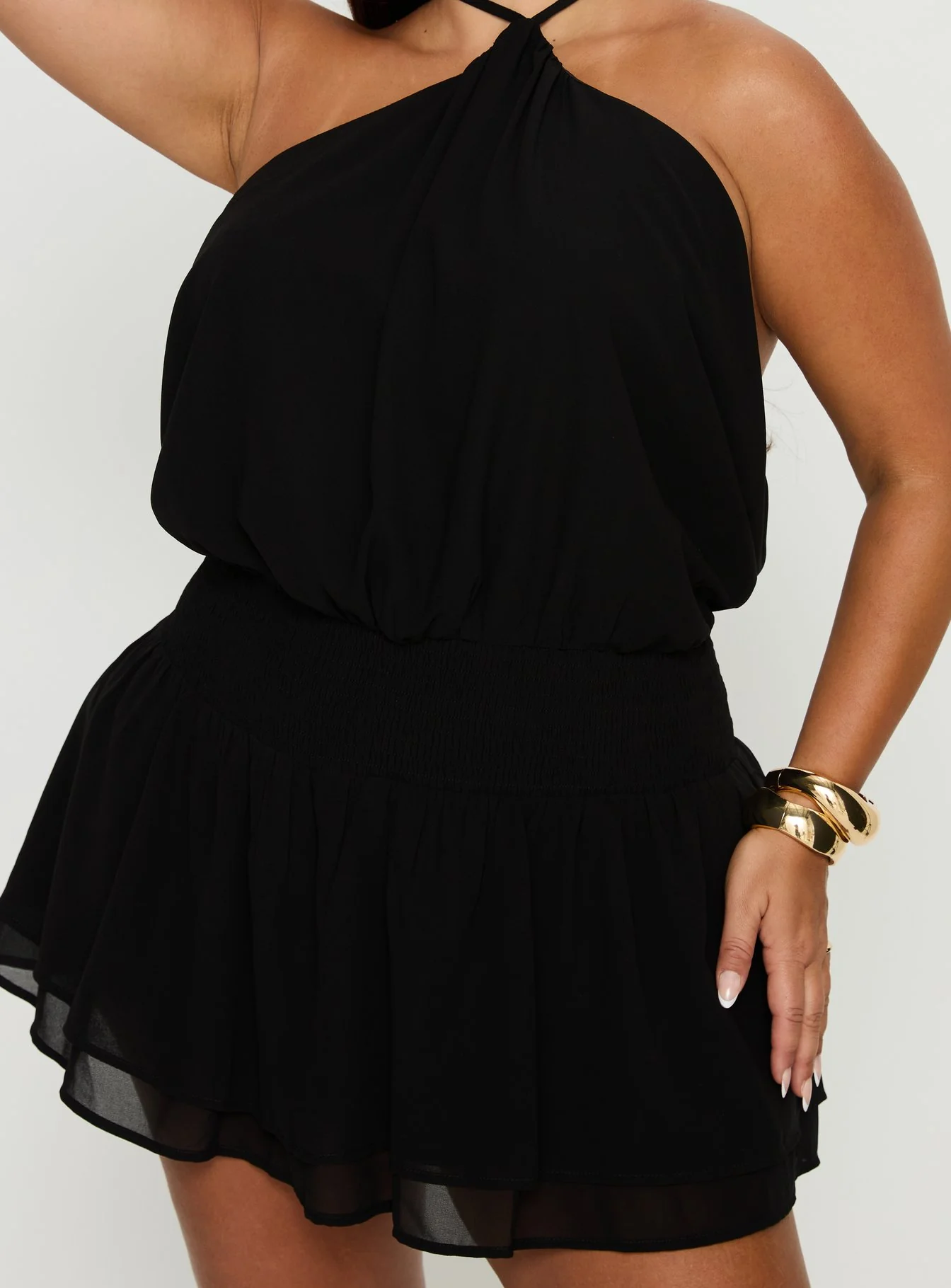 Khamira Halter Shirred Mini Dress Black Curve - Image 6