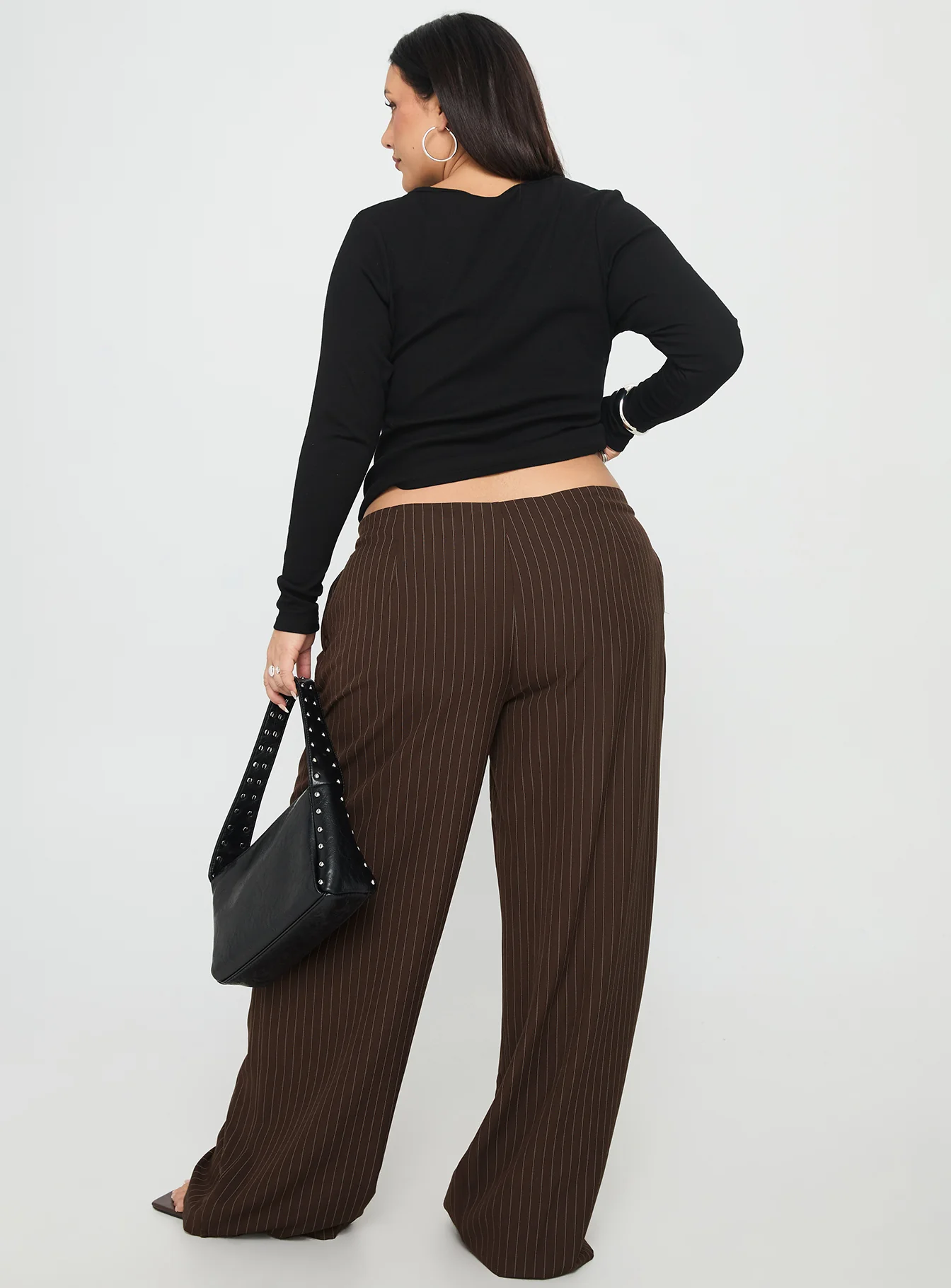 Khane Low Rise Wide Leg Pant Brown Pinstripe Curve - Image 5