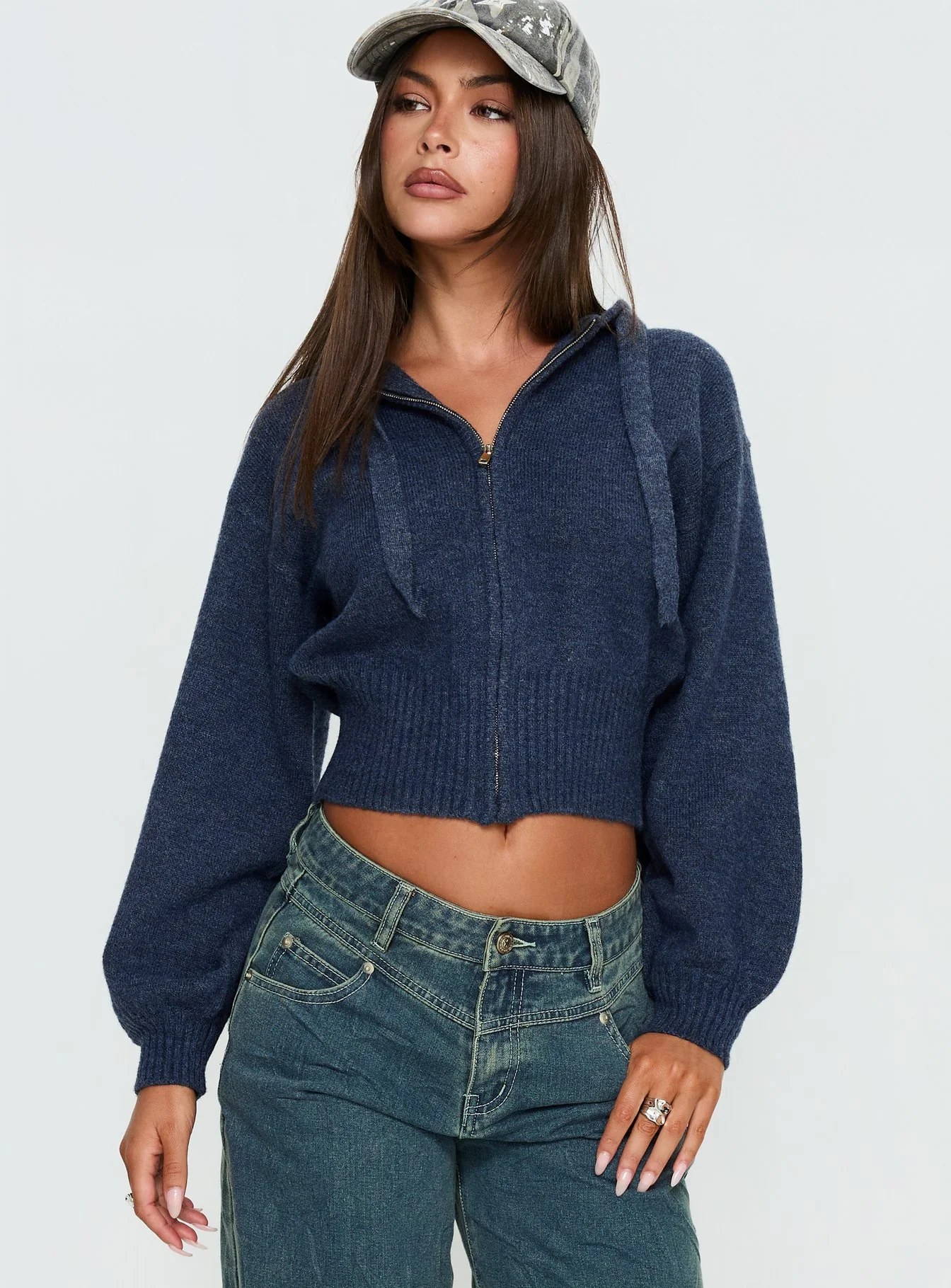 Kieley Zip Through Knit Hoodie Navy - Image 3