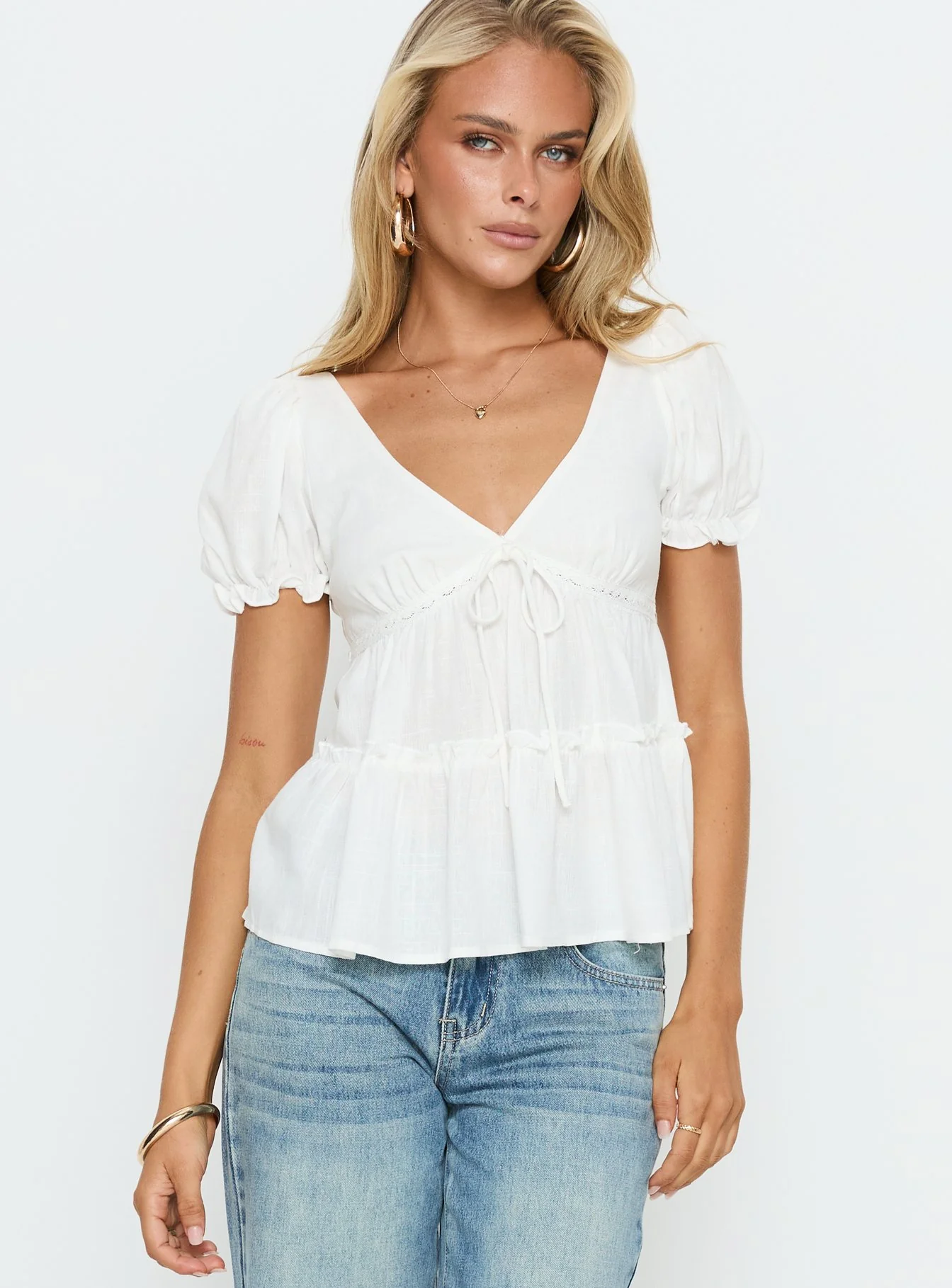 Kimberleigh Floaty Babydoll Top White - Image 3