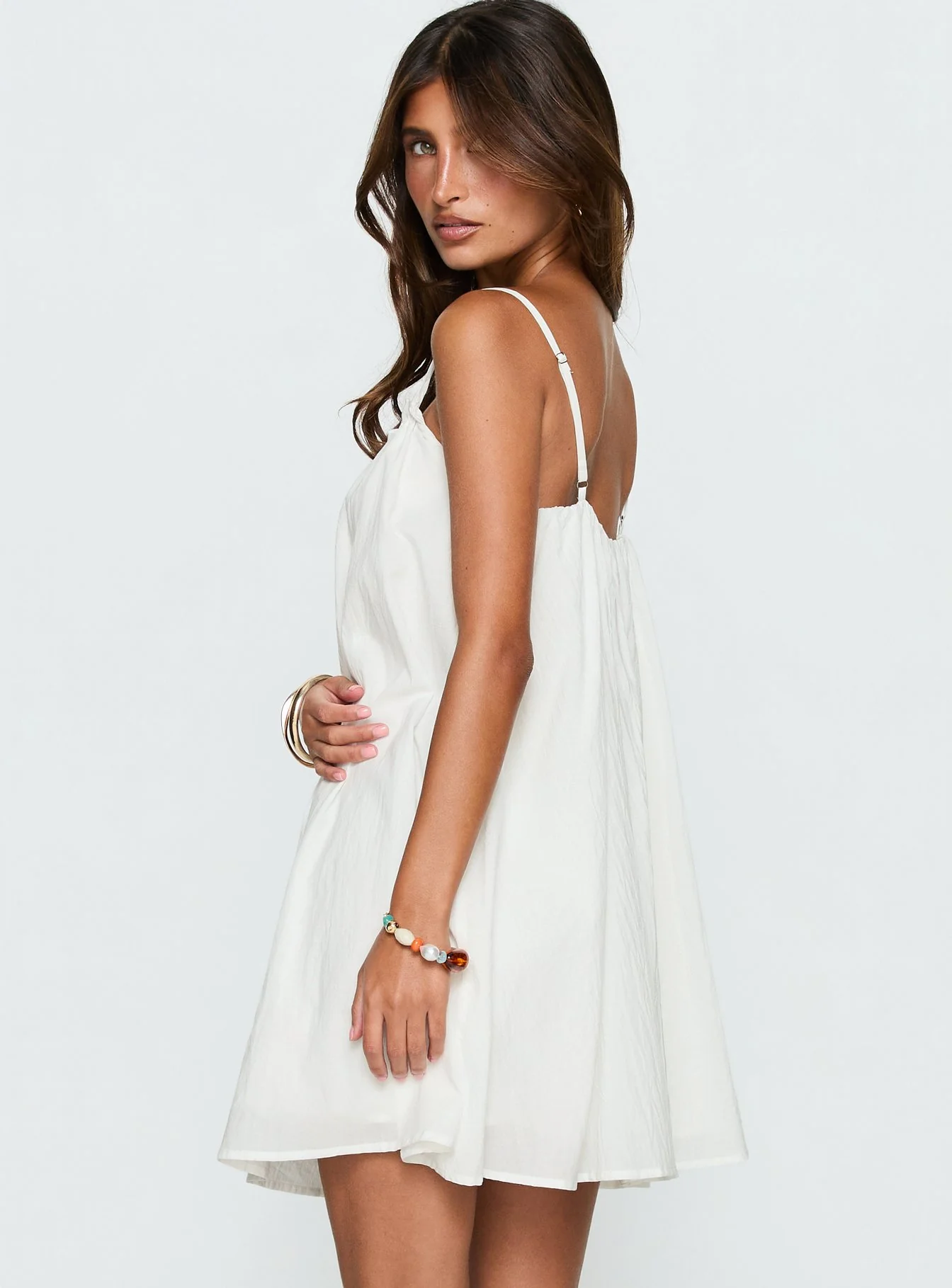 Kind Of Wonderful Tie Detail Baby Doll Mini Dress White - Image 5
