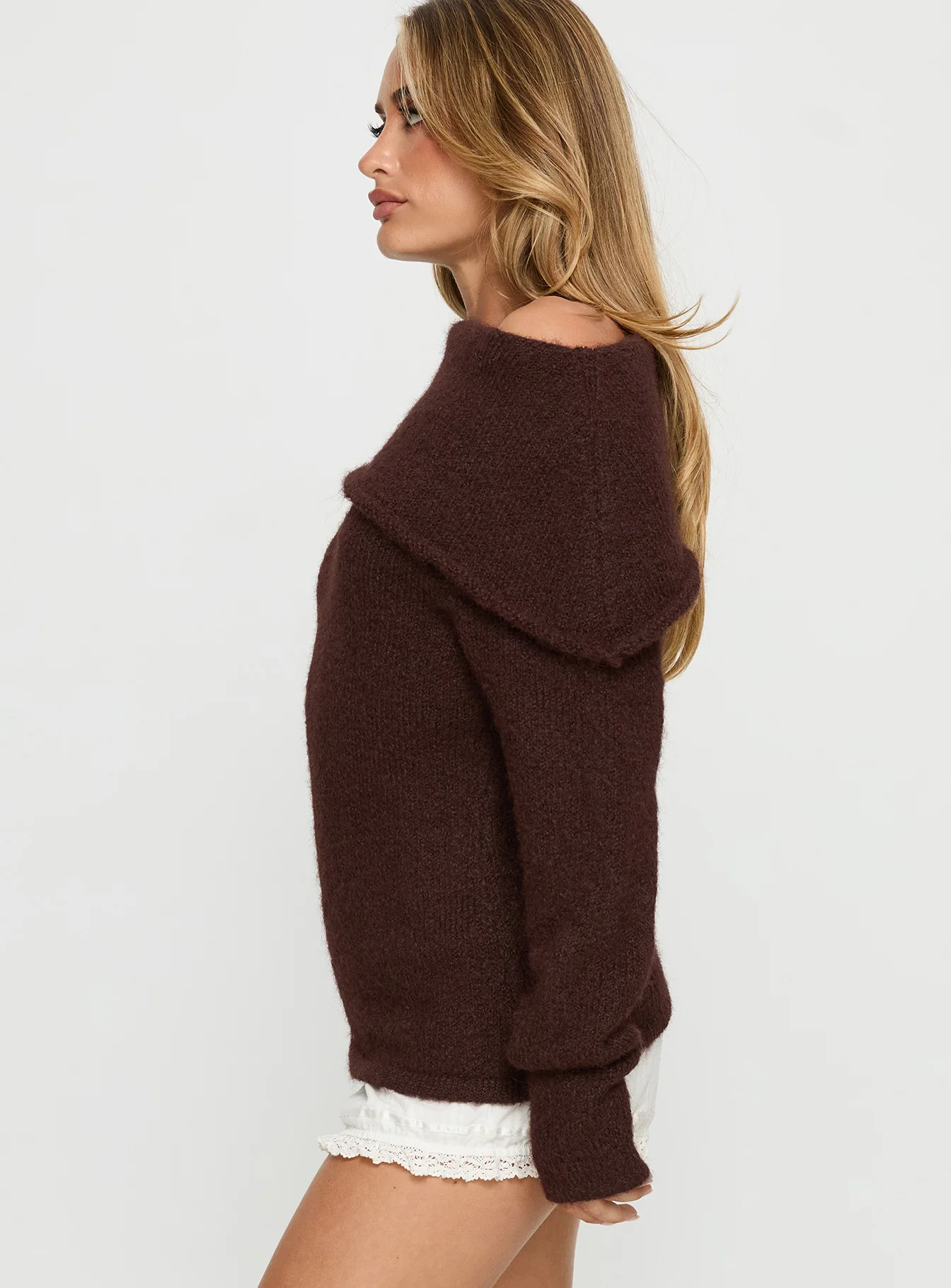 Kinslea Off Shoulder Knit Sweater Brown - Image 4