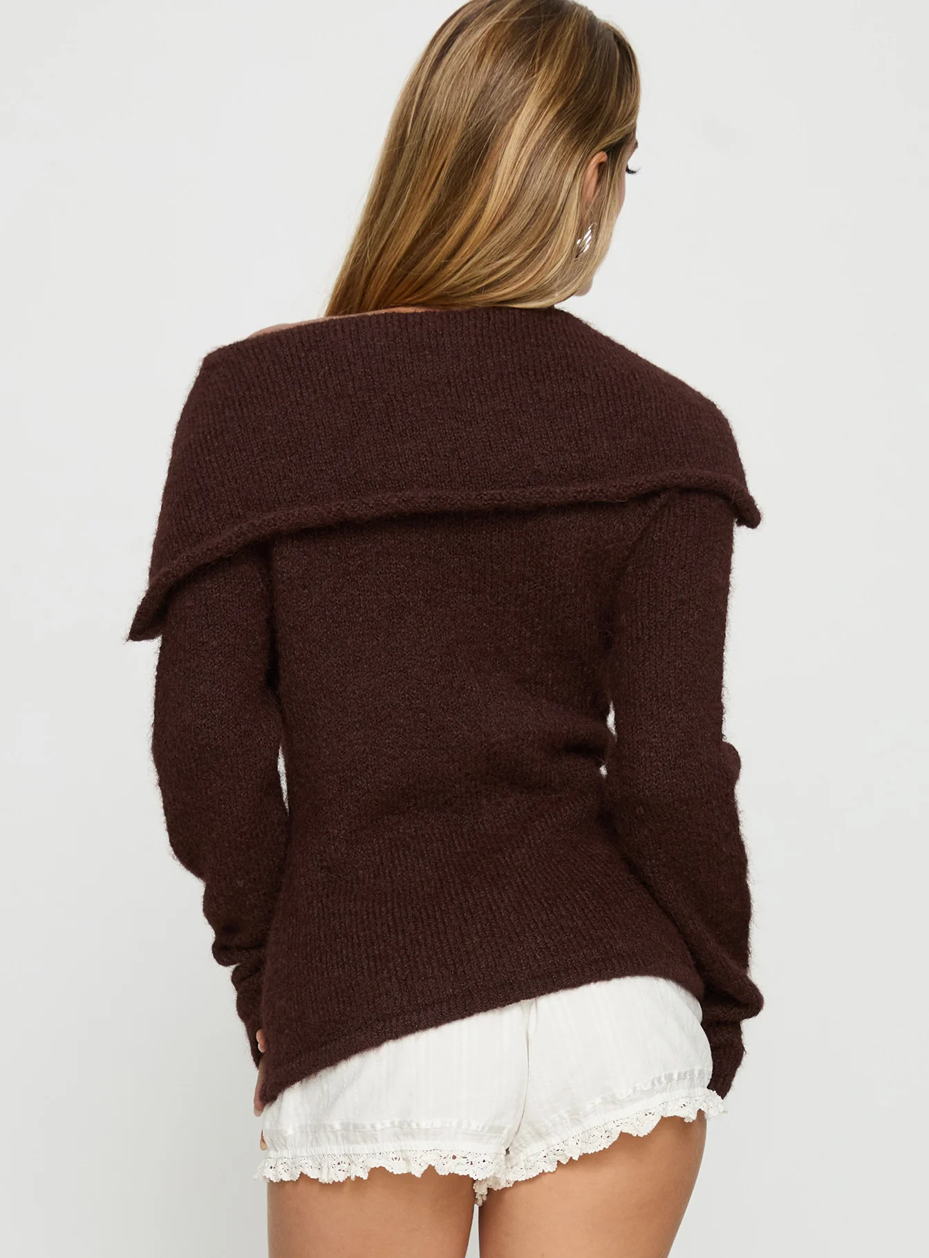 Kinslea Off Shoulder Knit Sweater Brown - Image 5