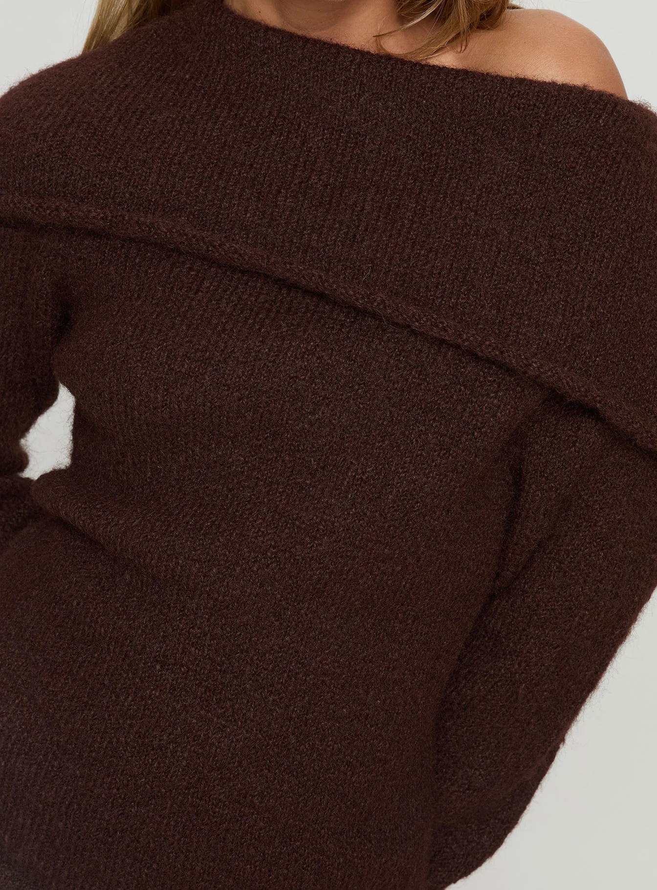 Kinslea Off Shoulder Knit Sweater Brown - Image 6