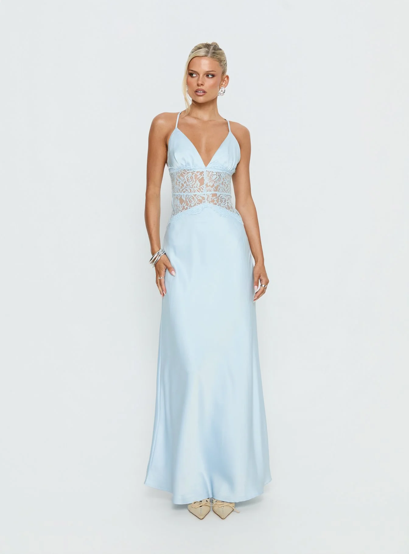 Klairee Halter Lace Maxi Dress Icy Blue - Image 3