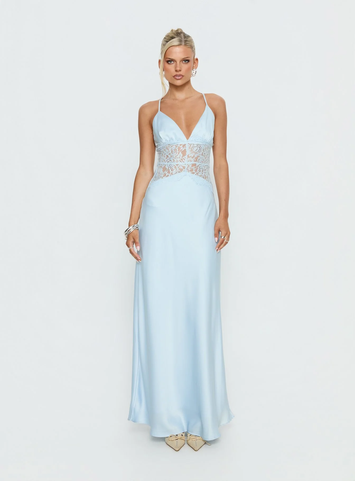 Klairee Halter Lace Maxi Dress Icy Blue - Image 9