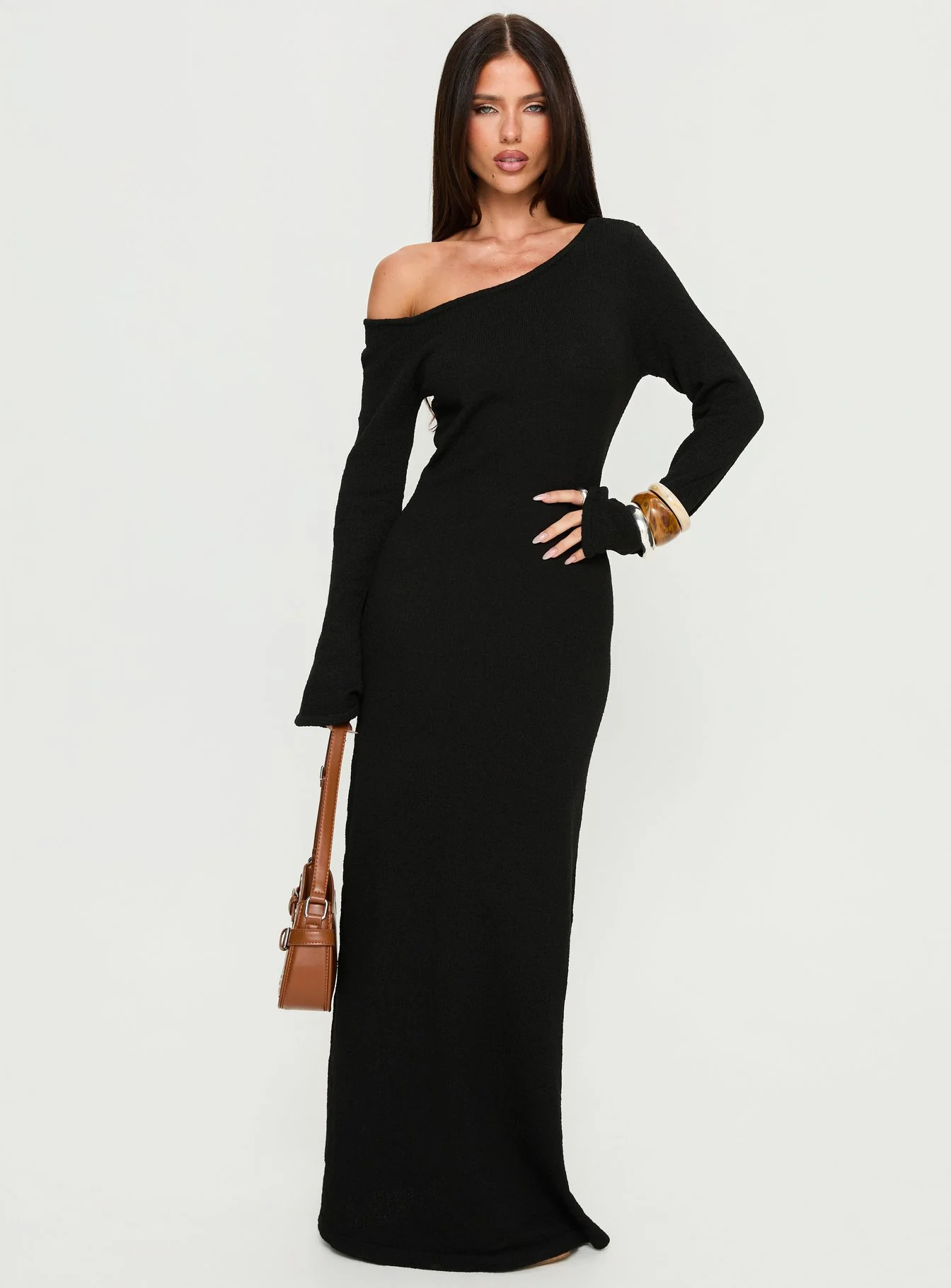 Kloey Long Sleeve Knit Maxi Dress Black - Image 2