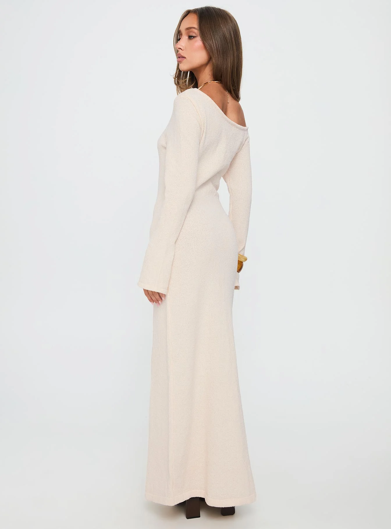 Kloey Long Sleeve Knit Maxi Dress Cream - Image 5