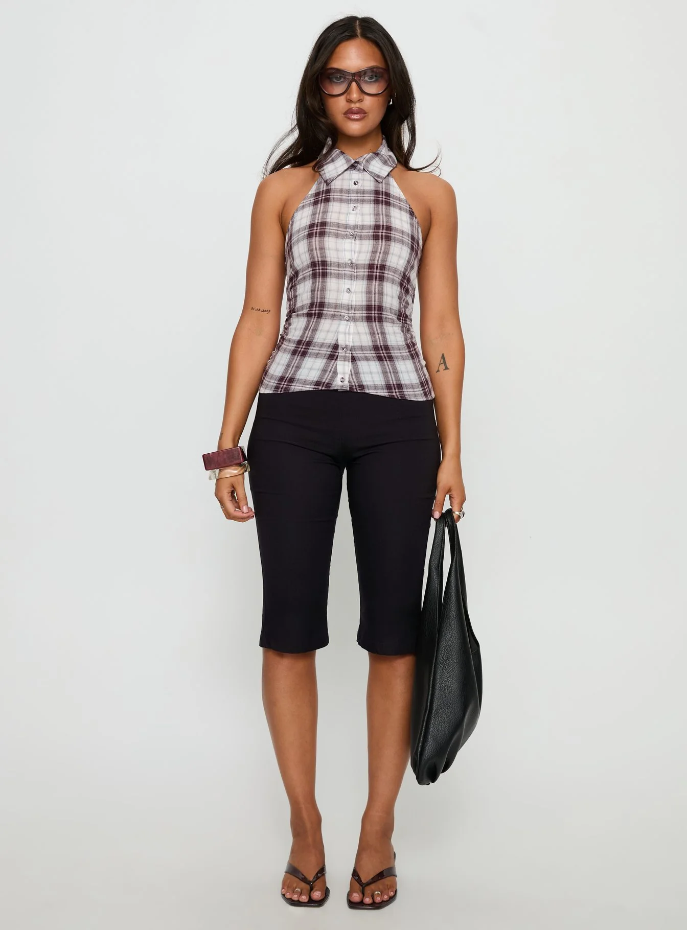Klossie Halter Button Down Top Multi Check - Image 7