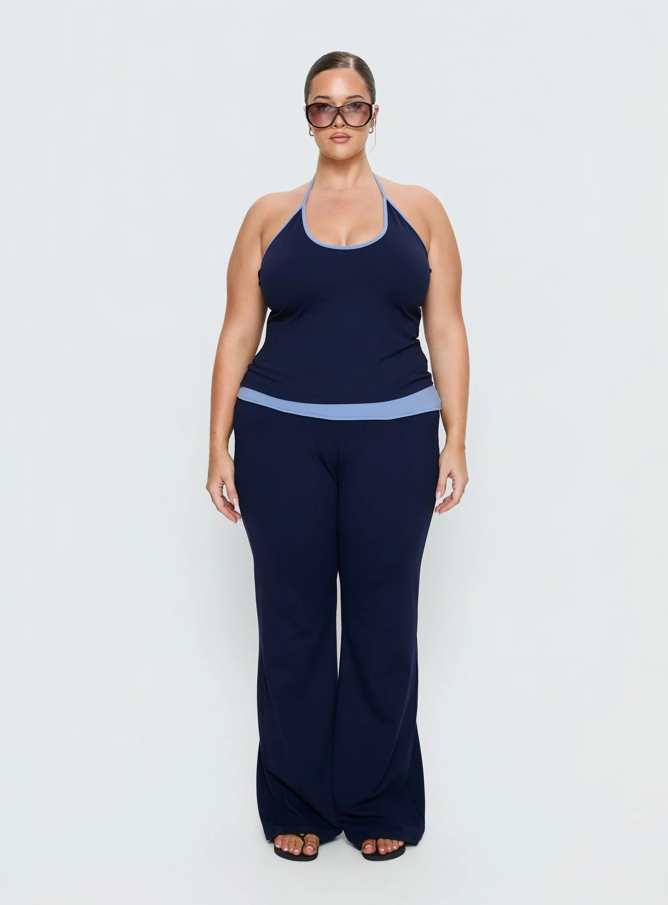 Kobee Jersey Flare Pants Navy / Light Blue Curve - Image 7