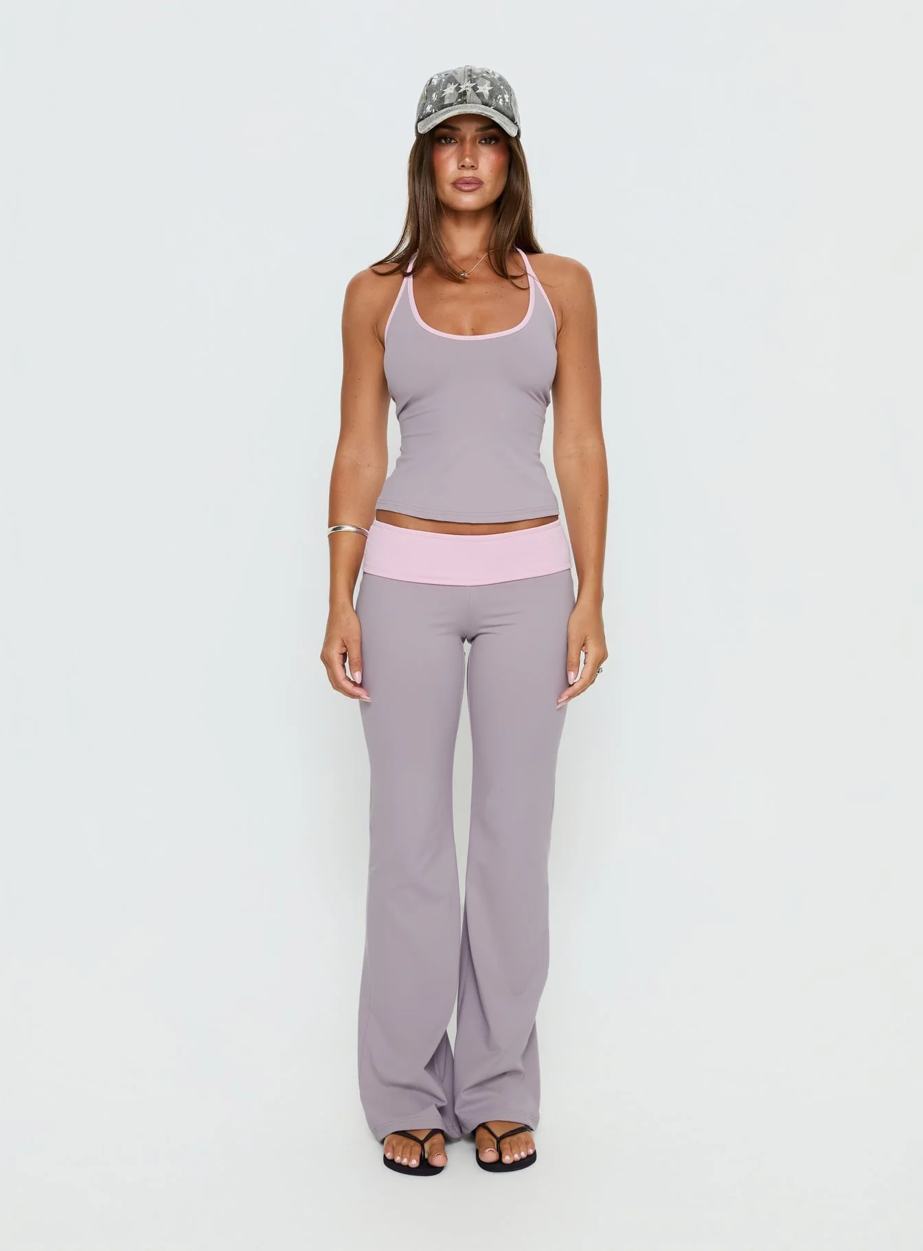 Kobee Jersey Flare Pants Slate / Dusty Pink - Image 7