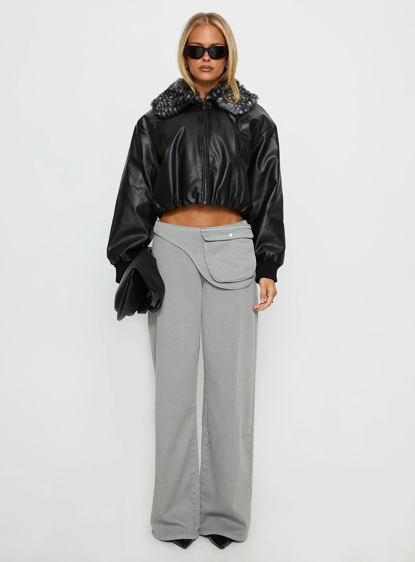 Koemi Faux Leather Collared Jacket Black - Image 7