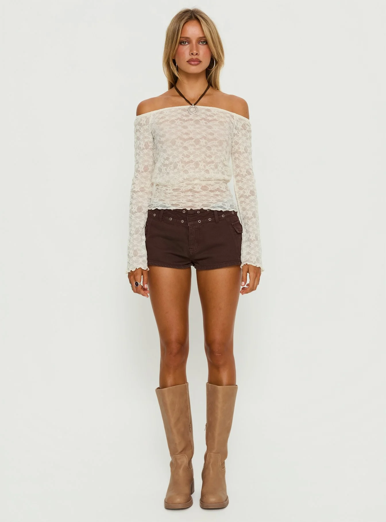 Korrine Off Shoulder Lace Top Cream - Image 7