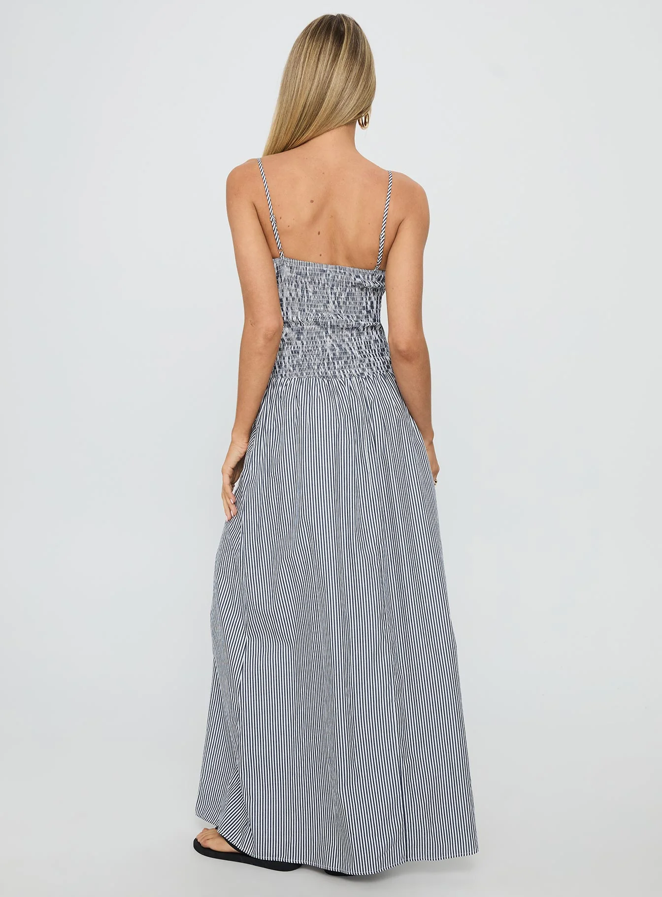 Kosie Shirred Maxi Dress Blue Stripe - Image 4