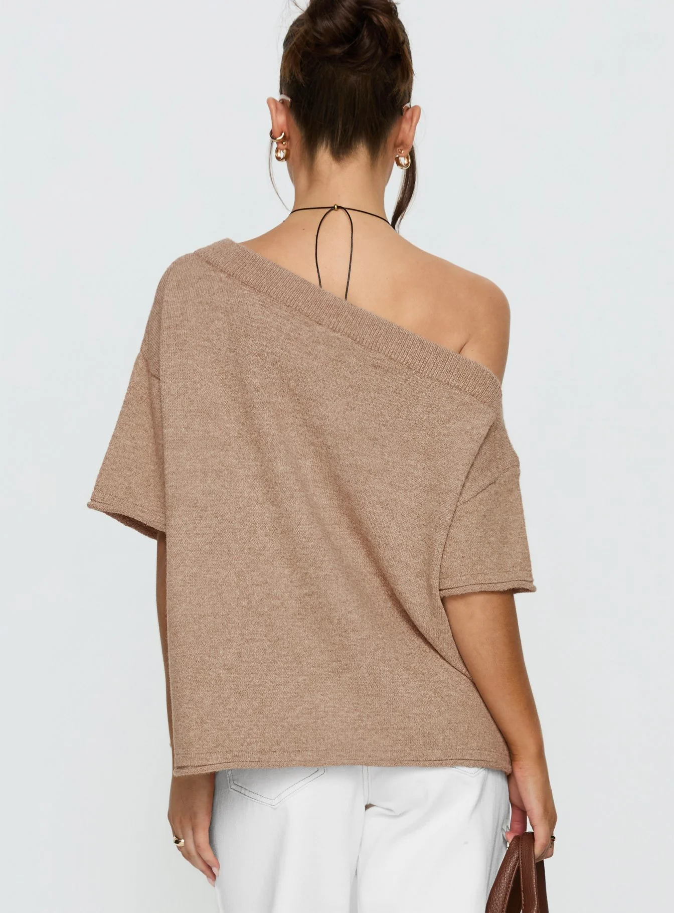 Kourta Off Shoulder Oversized Knit Top Mocha - Image 4