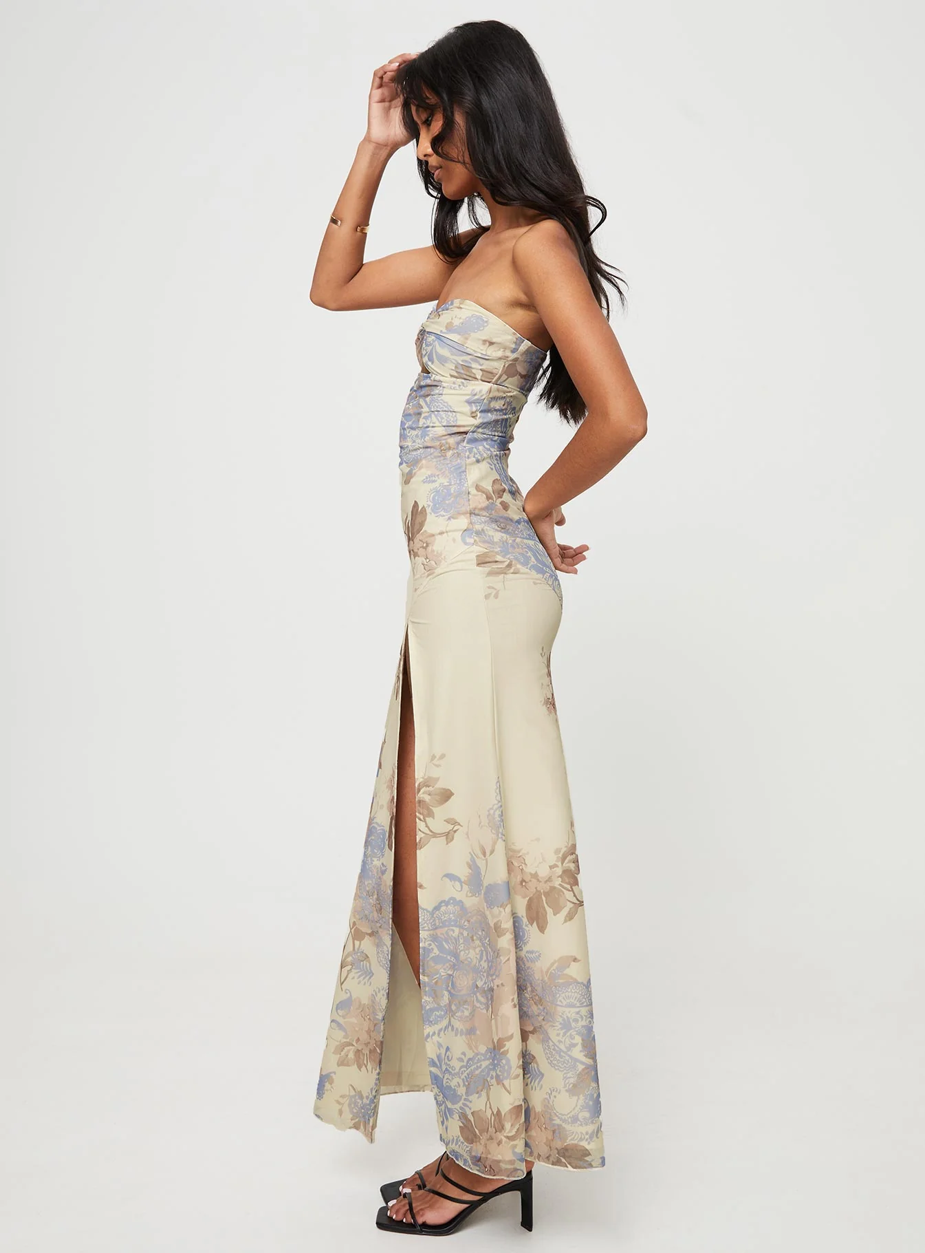 Kyanne High Split Maxi Dress Cream Multi - Image 4