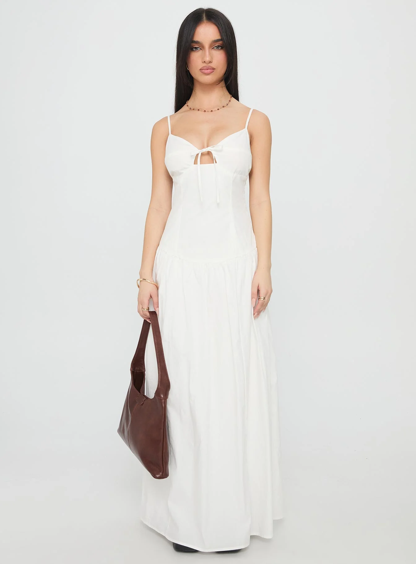 Lady Belle Drop Waist Pleat Maxi Dress White - Image 7