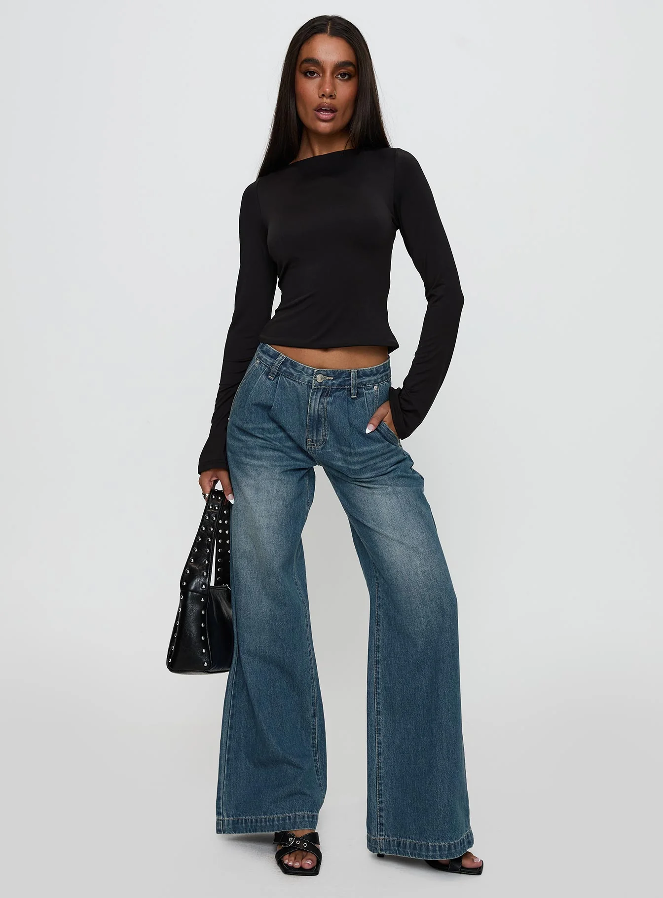 Laguardia Mid Rise Wide Leg Jeans Dark Blue Wash - Image 3