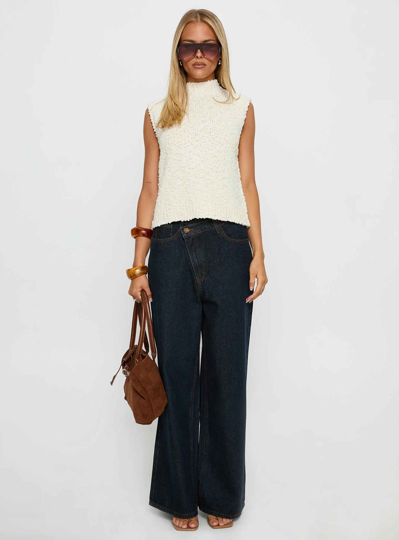 Lanette High Neck Sleeveless Top Cream - Image 6