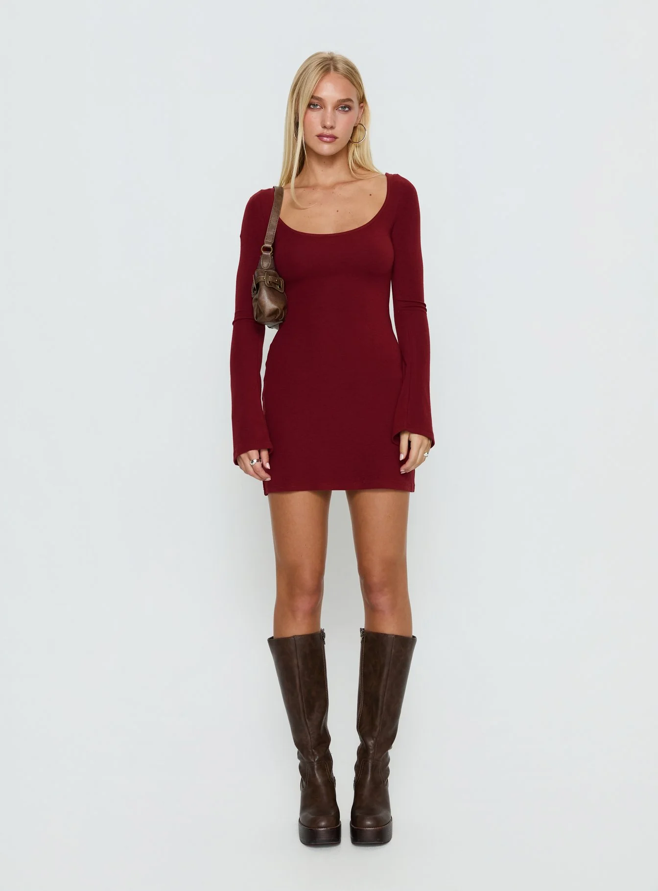 Larelle Reversible Knit Long Sleeve Mini Dress Red - Image 6