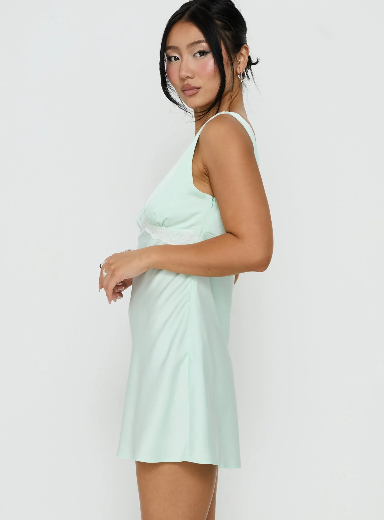 Laurelia Lace V Neck Mini Dress Jelly Mint - Image 3
