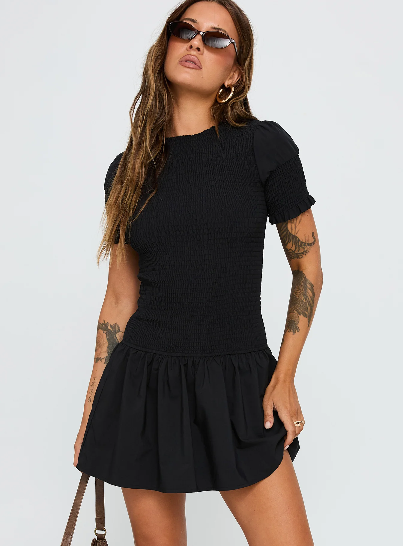 Laurita Shirred Mini Dress Black - Image 2