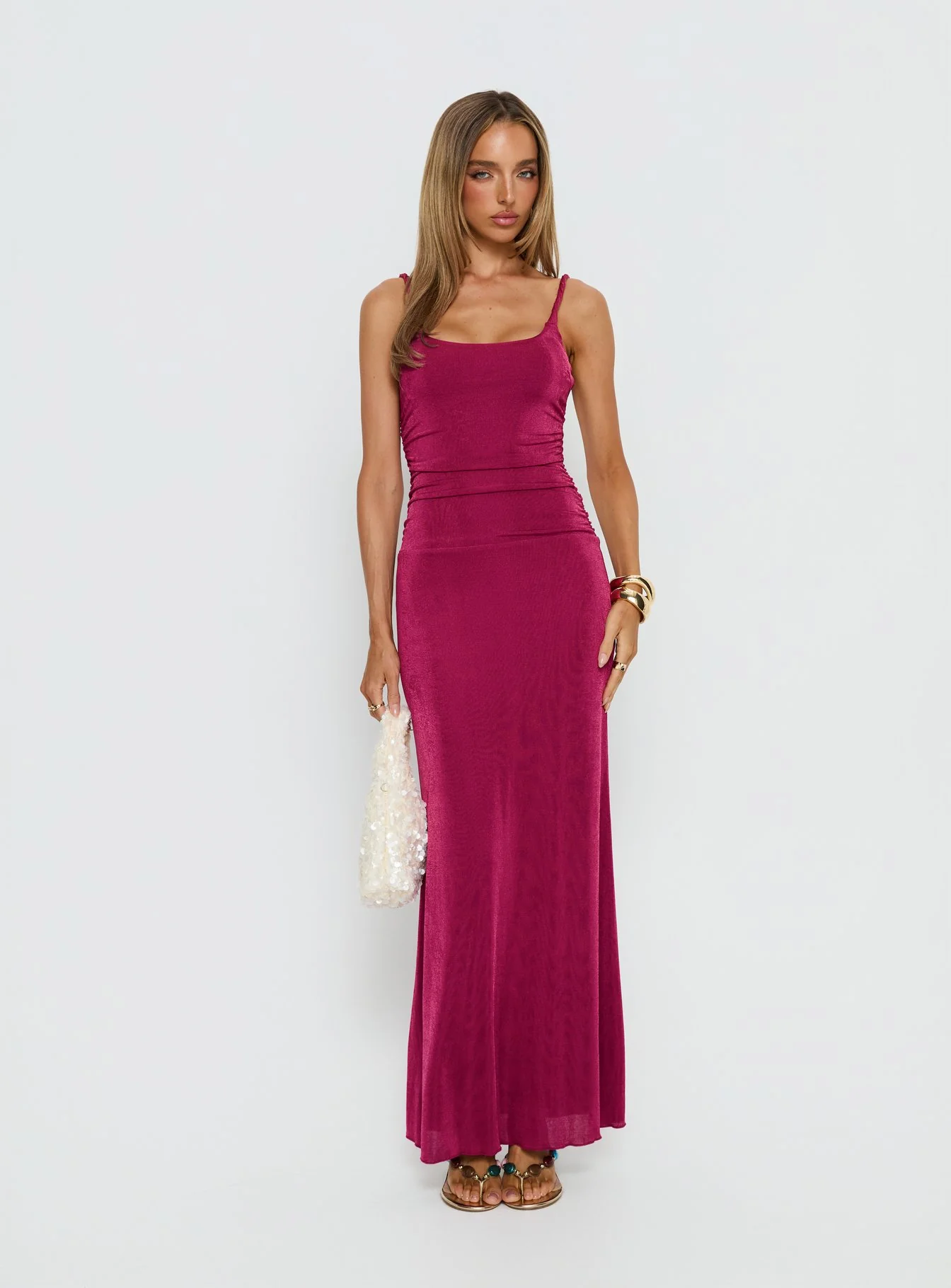 Lavonne Ruched Maxi Dress Plum - Image 2