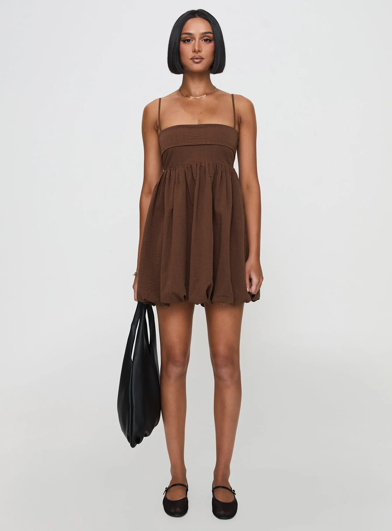 Layken Bubble Hem Mini Dress Chocolate - Image 7