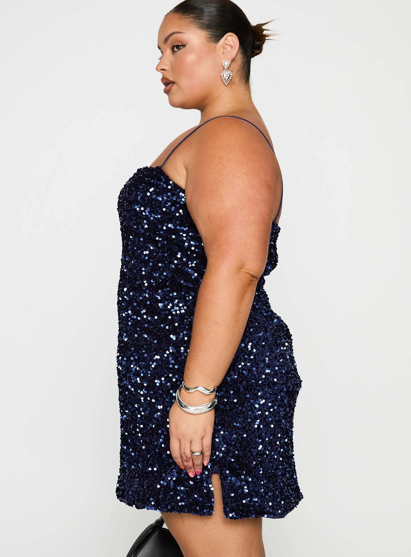 Layney Sequin Mini Dress Navy Curve - Image 4