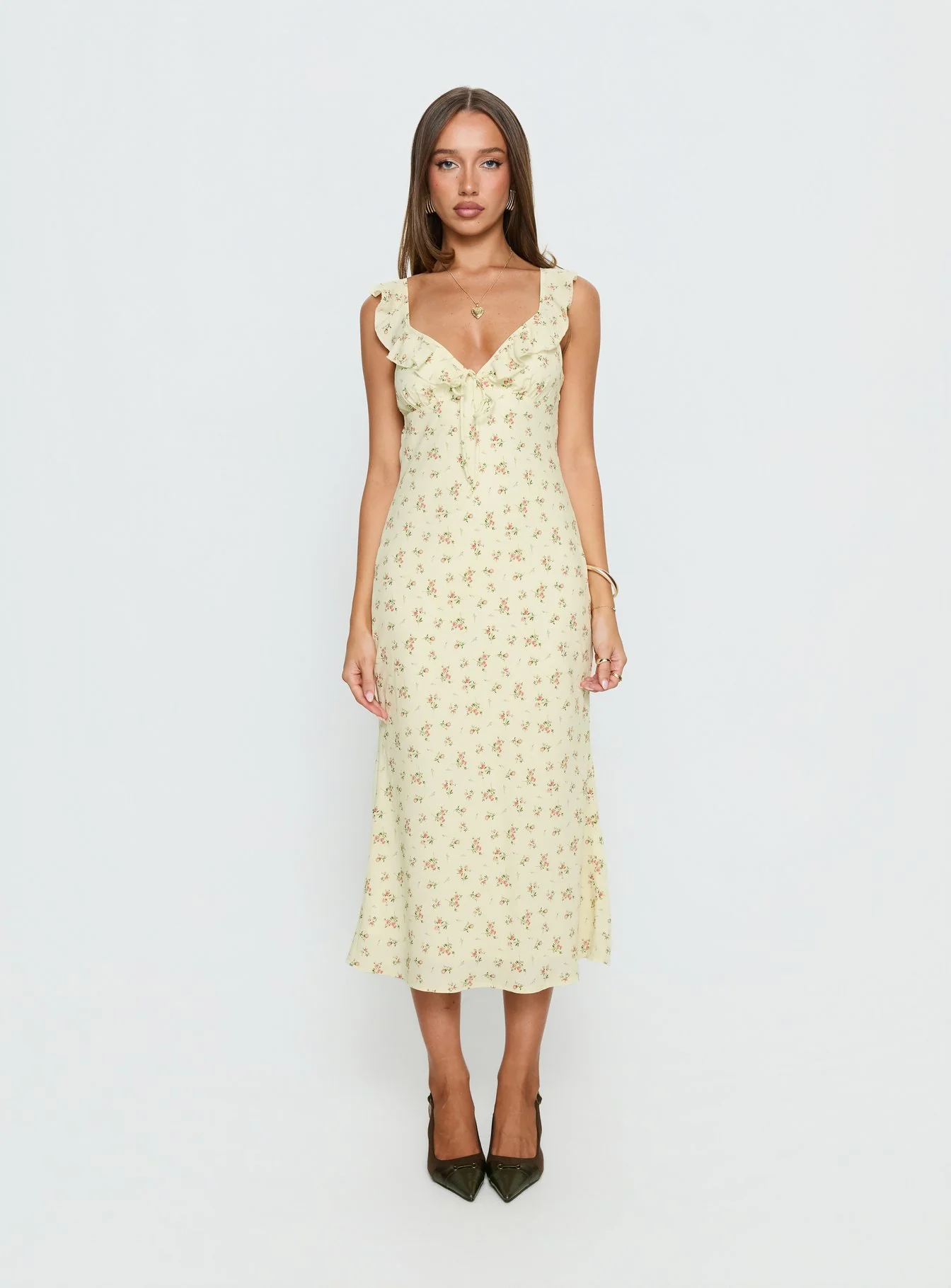 Leabelle Frill V Neck Maxi Dress Yellow Floral - Image 6
