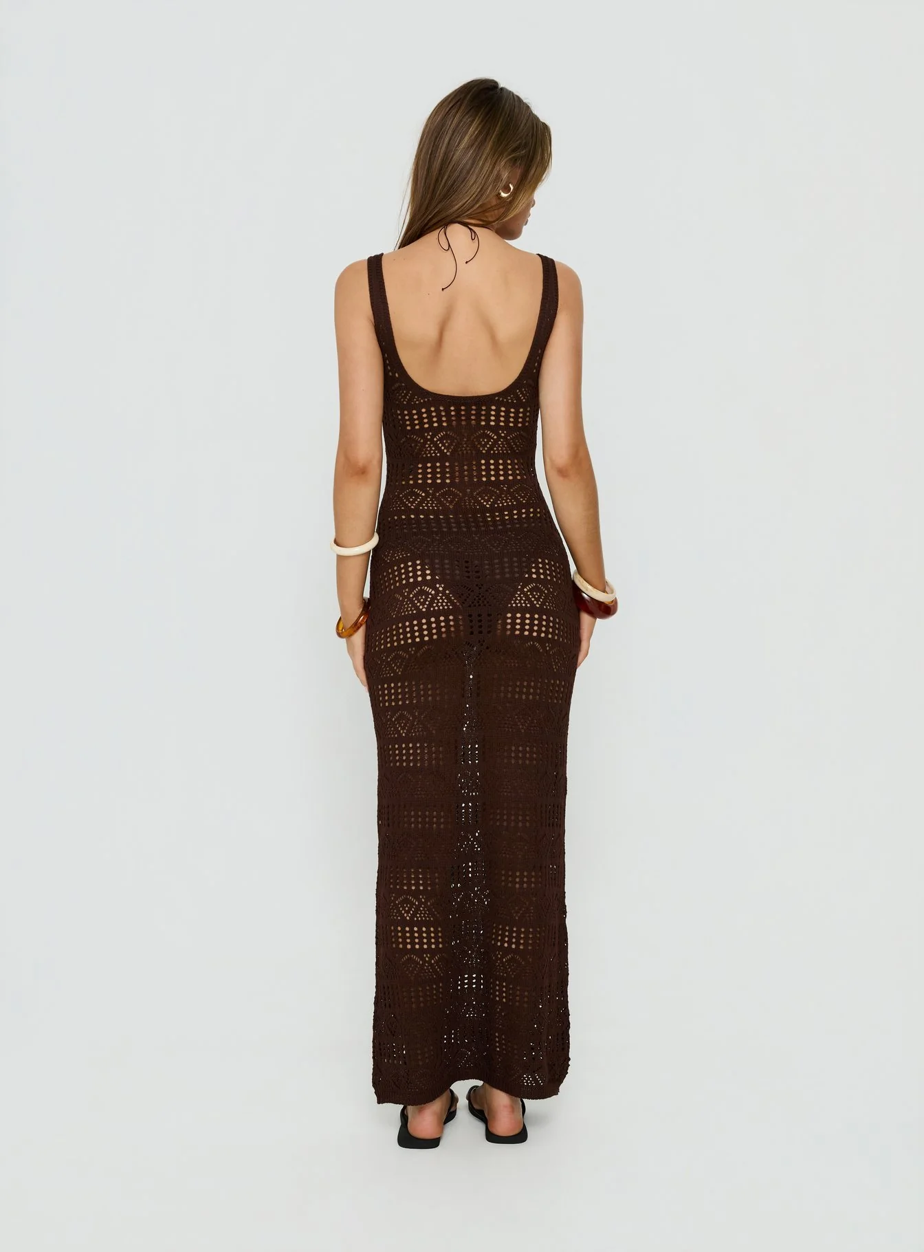 Ledena Knit V Neck Maxi Dress Chocolate - Image 4