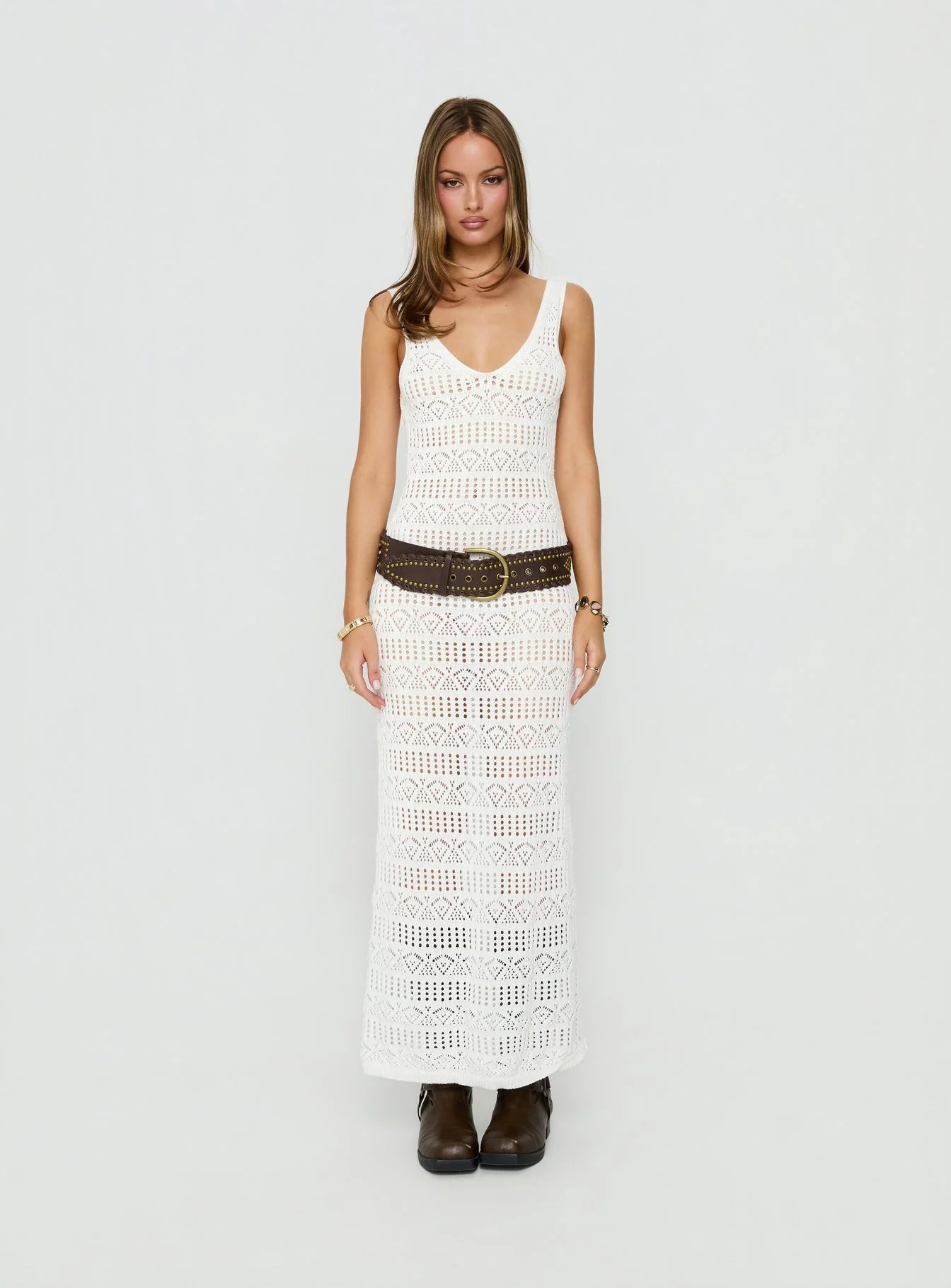 Ledena Knit V Neck Maxi Dress Cream - Image 7