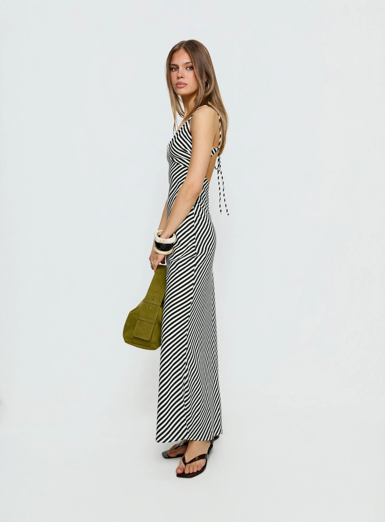 Lesondo V Neck Maxi Dress Black / White Stripe - Image 3