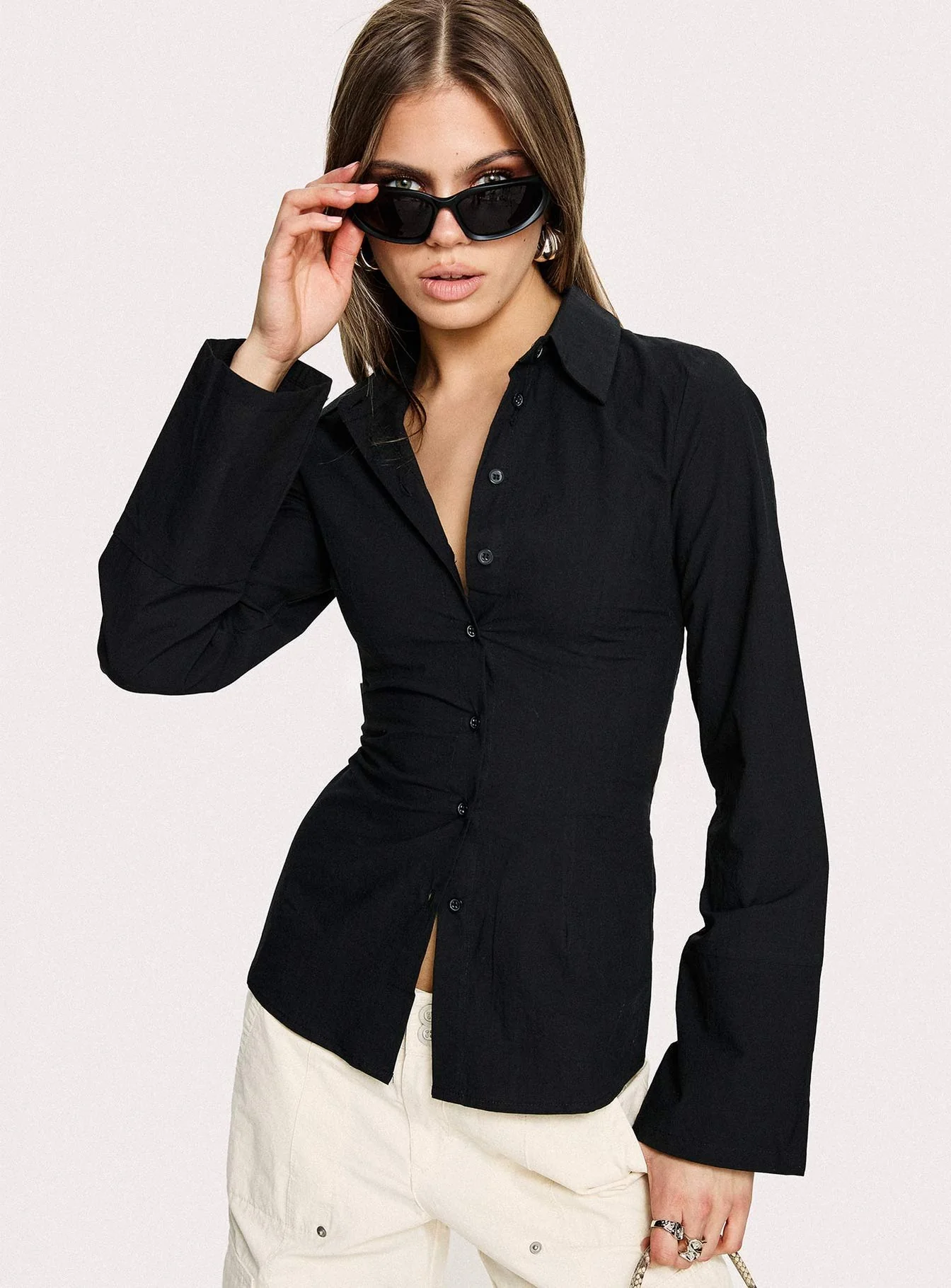 Lesper Long Sleeve Tie Back Top Black - Image 8