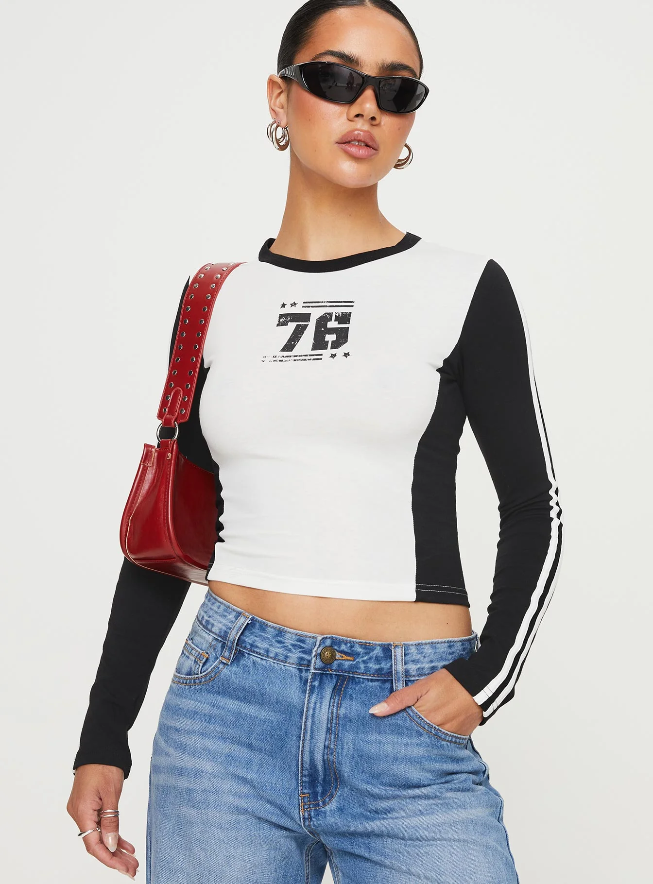 Letina Long Sleeve Top Black / White - Image 4