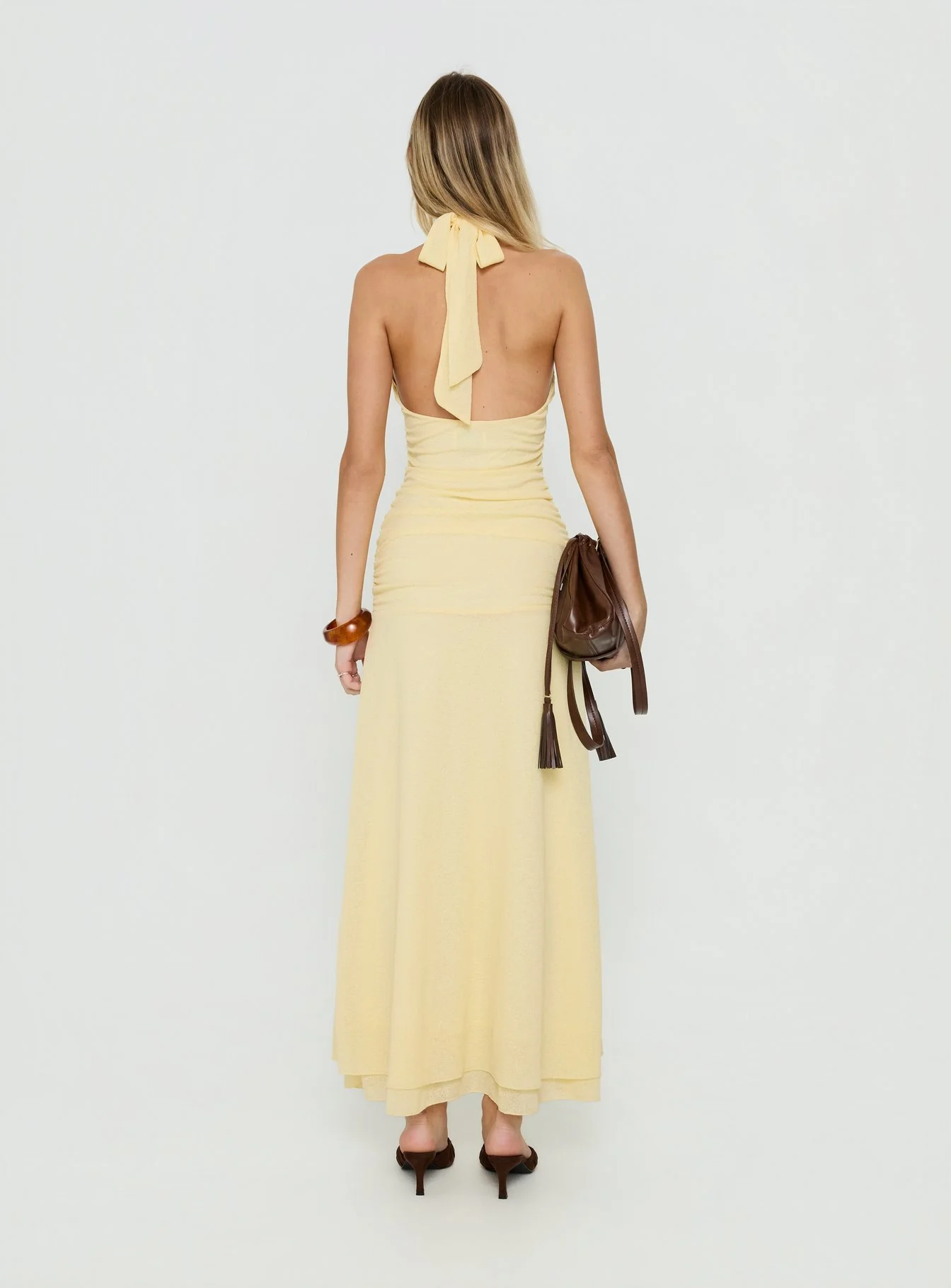 Leyda Plunge Frill Maxi Dress Yellow - Image 4