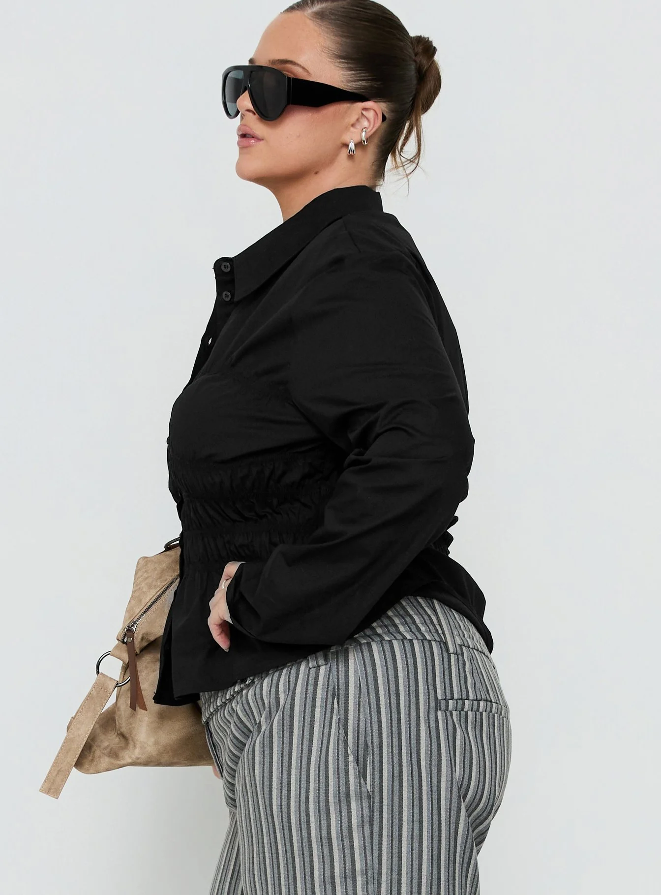 Liesel Shirred Long Sleeve Top Black Curve - Image 4