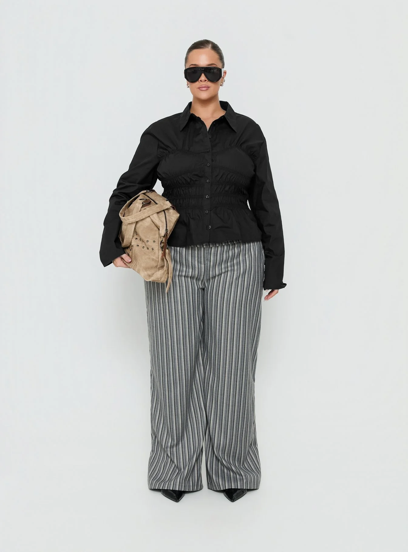 Liesel Shirred Long Sleeve Top Black Curve - Image 7