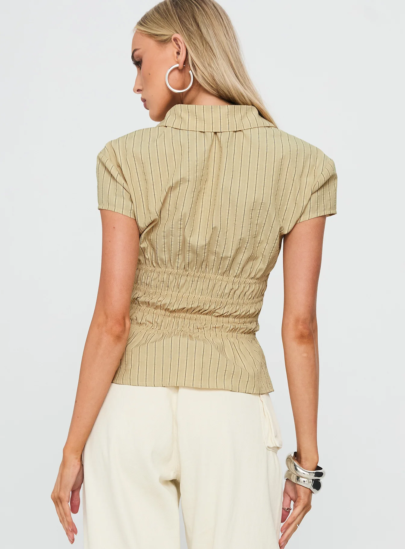Liesel Shirred Short Sleeve Top Butter Stripe - Image 5