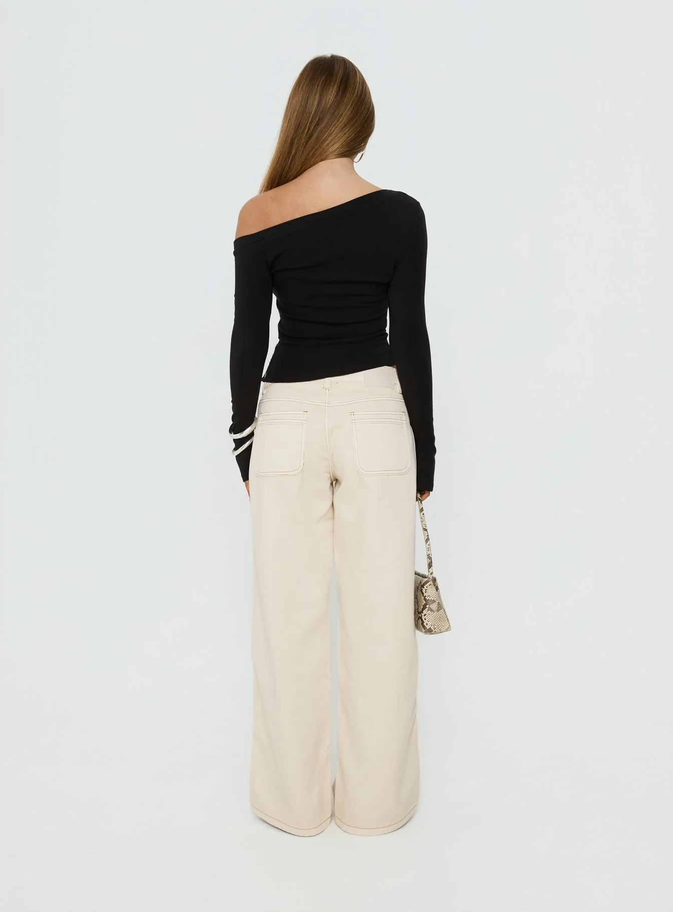 Lifetimes Mid Rise Wide Leg Cargo Jeans Cream - Image 5