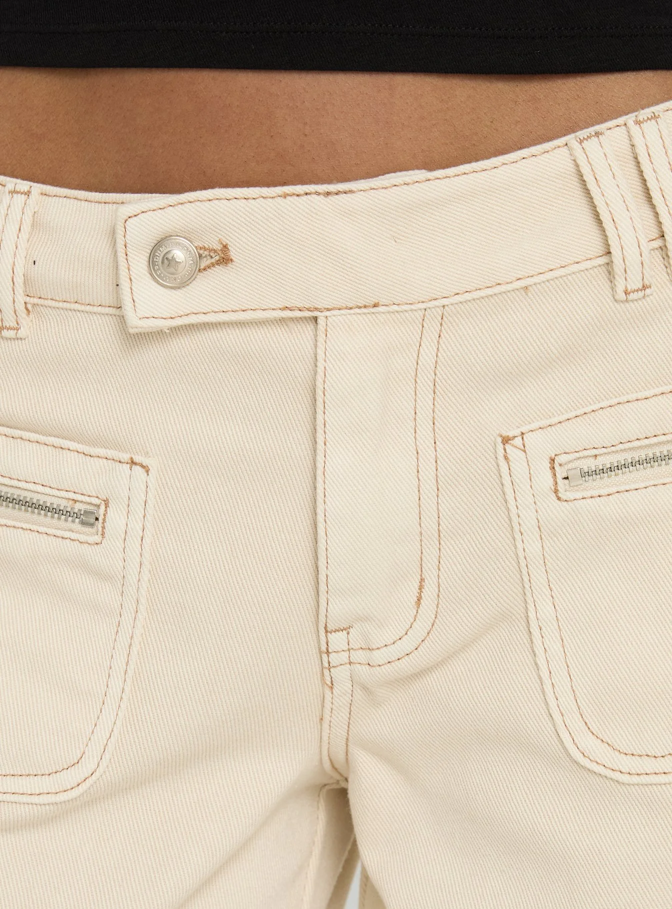 Lifetimes Mid Rise Wide Leg Cargo Jeans Cream - Image 6